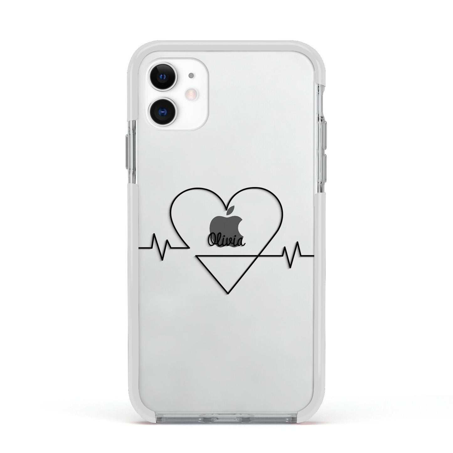 ECG Effect Heart Beats with Name Apple iPhone 11 in White with White Impact Case