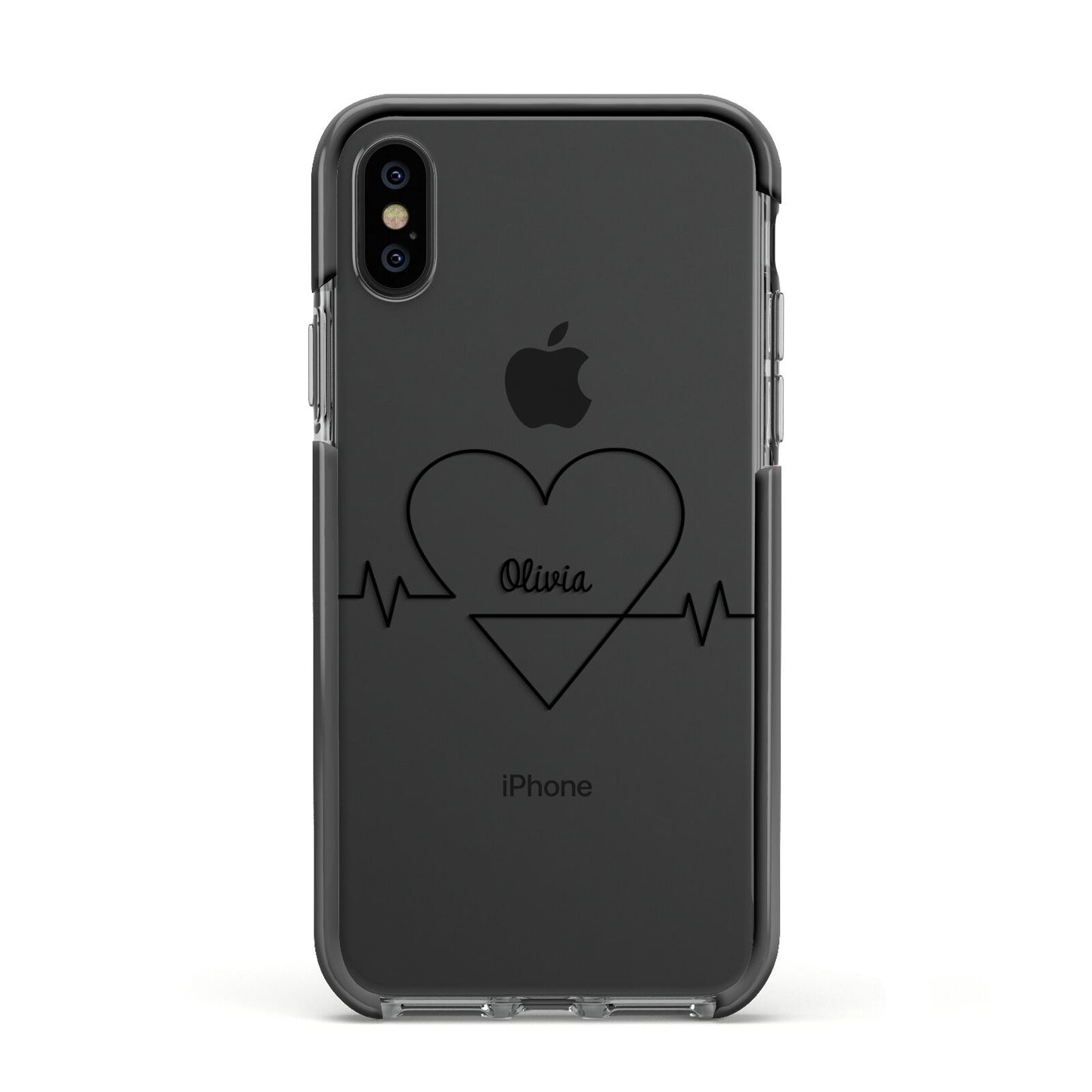 ECG Effect Heart Beats with Name Apple iPhone Xs Impact Case Black Edge on Black Phone