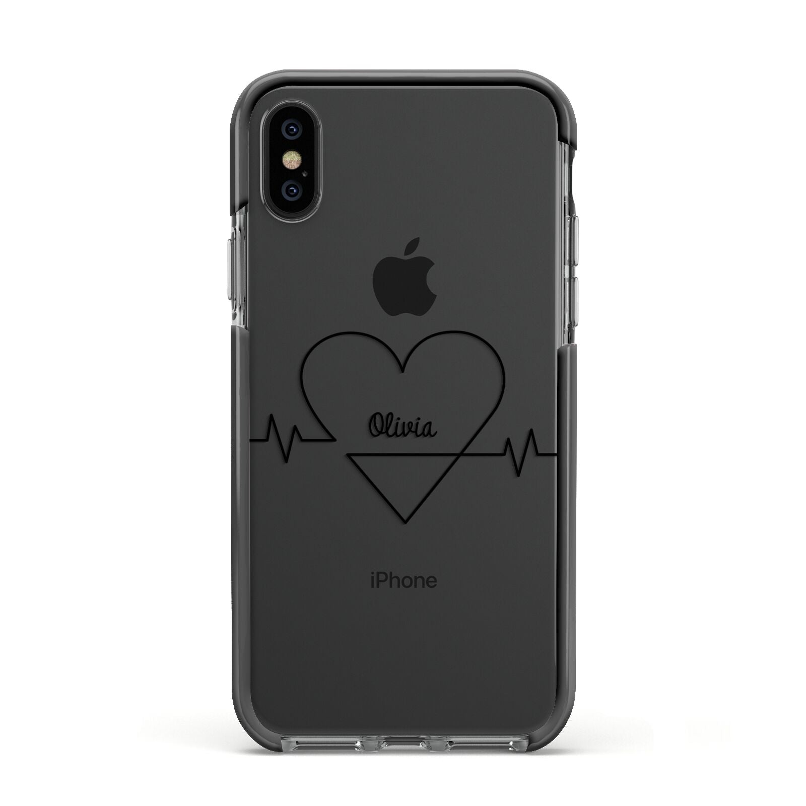 ECG Effect Heart Beats with Name Apple iPhone Xs Impact Case Black Edge on Black Phone
