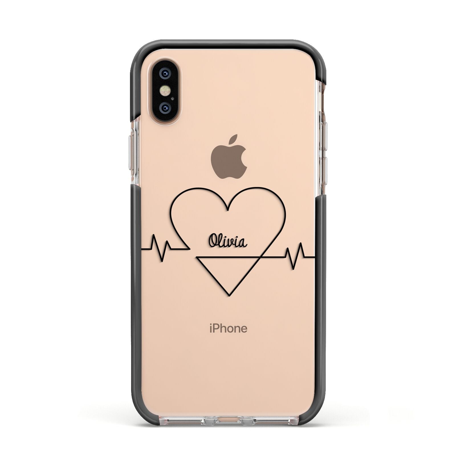 ECG Effect Heart Beats with Name Apple iPhone Xs Impact Case Black Edge on Gold Phone