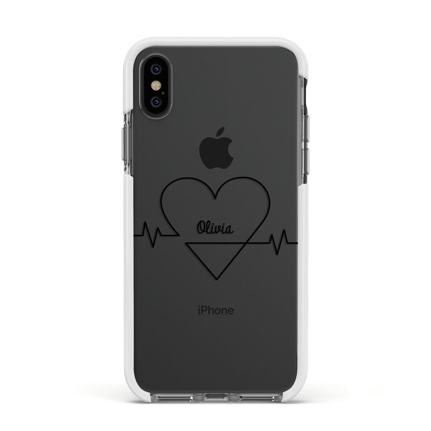 ECG Effect Heart Beats with Name Apple iPhone Xs Impact Case White Edge on Black Phone