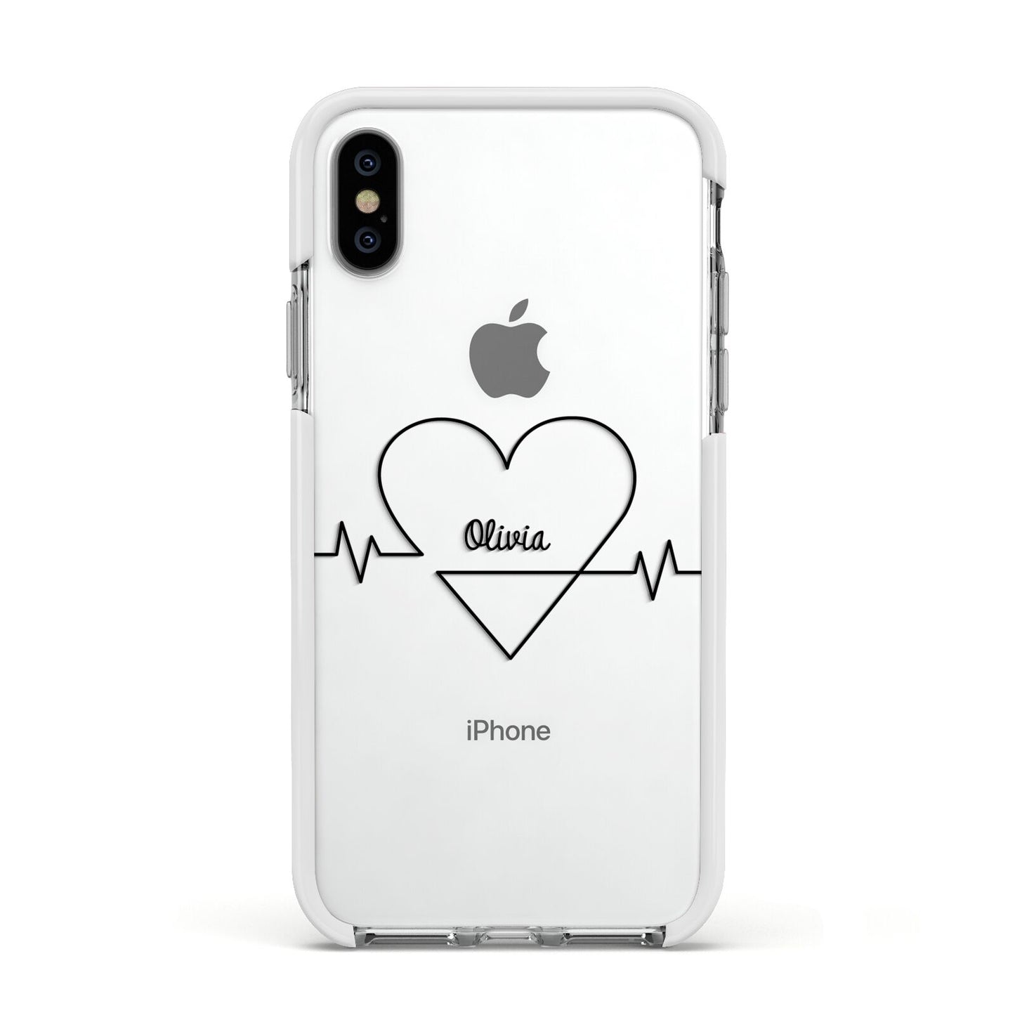 ECG Effect Heart Beats with Name Apple iPhone Xs Impact Case White Edge on Silver Phone