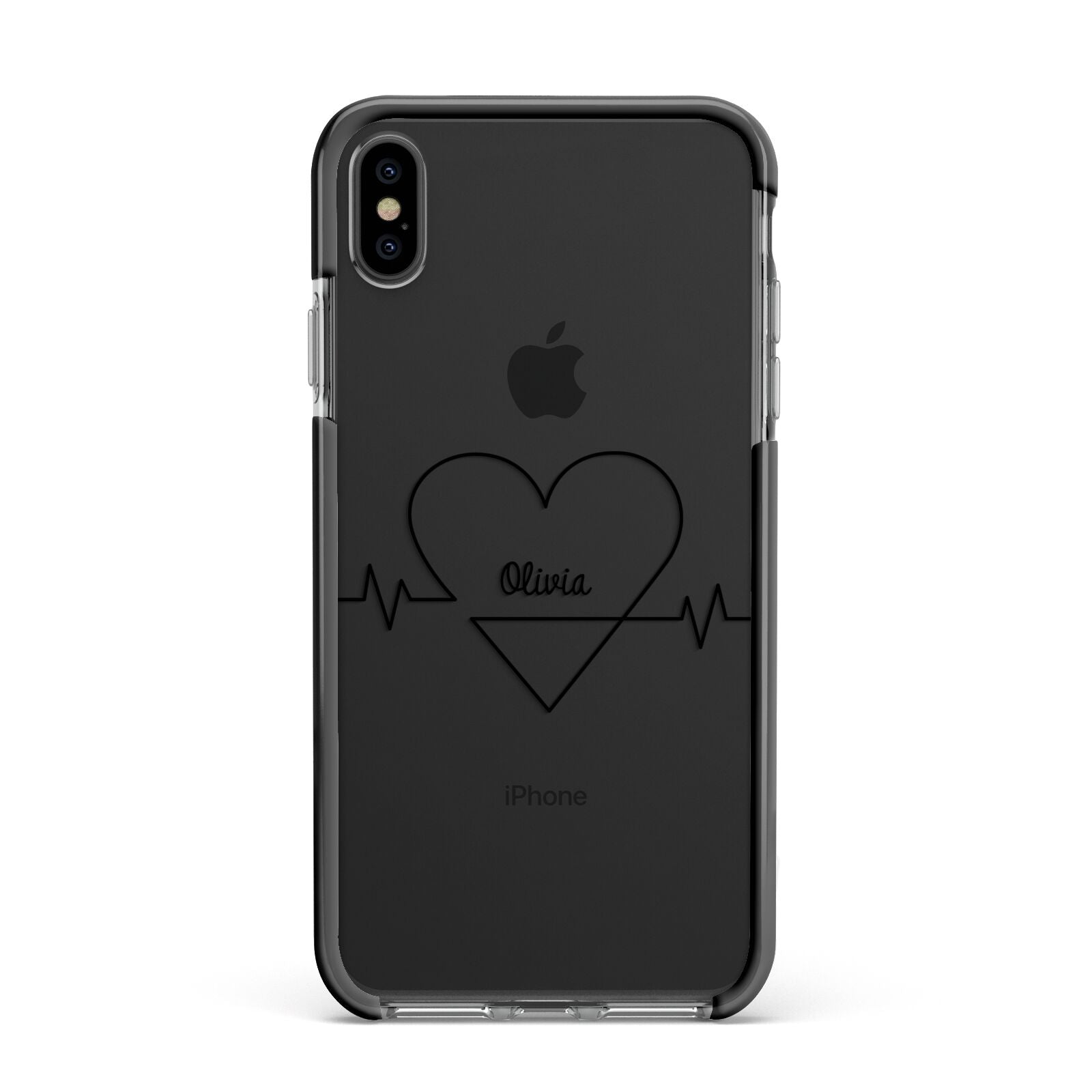 ECG Effect Heart Beats with Name Apple iPhone Xs Max Impact Case Black Edge on Black Phone