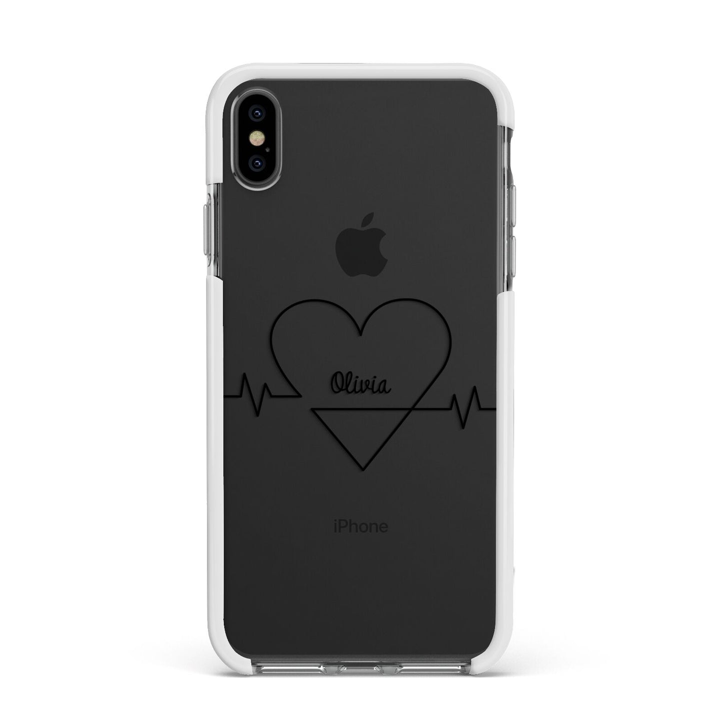 ECG Effect Heart Beats with Name Apple iPhone Xs Max Impact Case White Edge on Black Phone