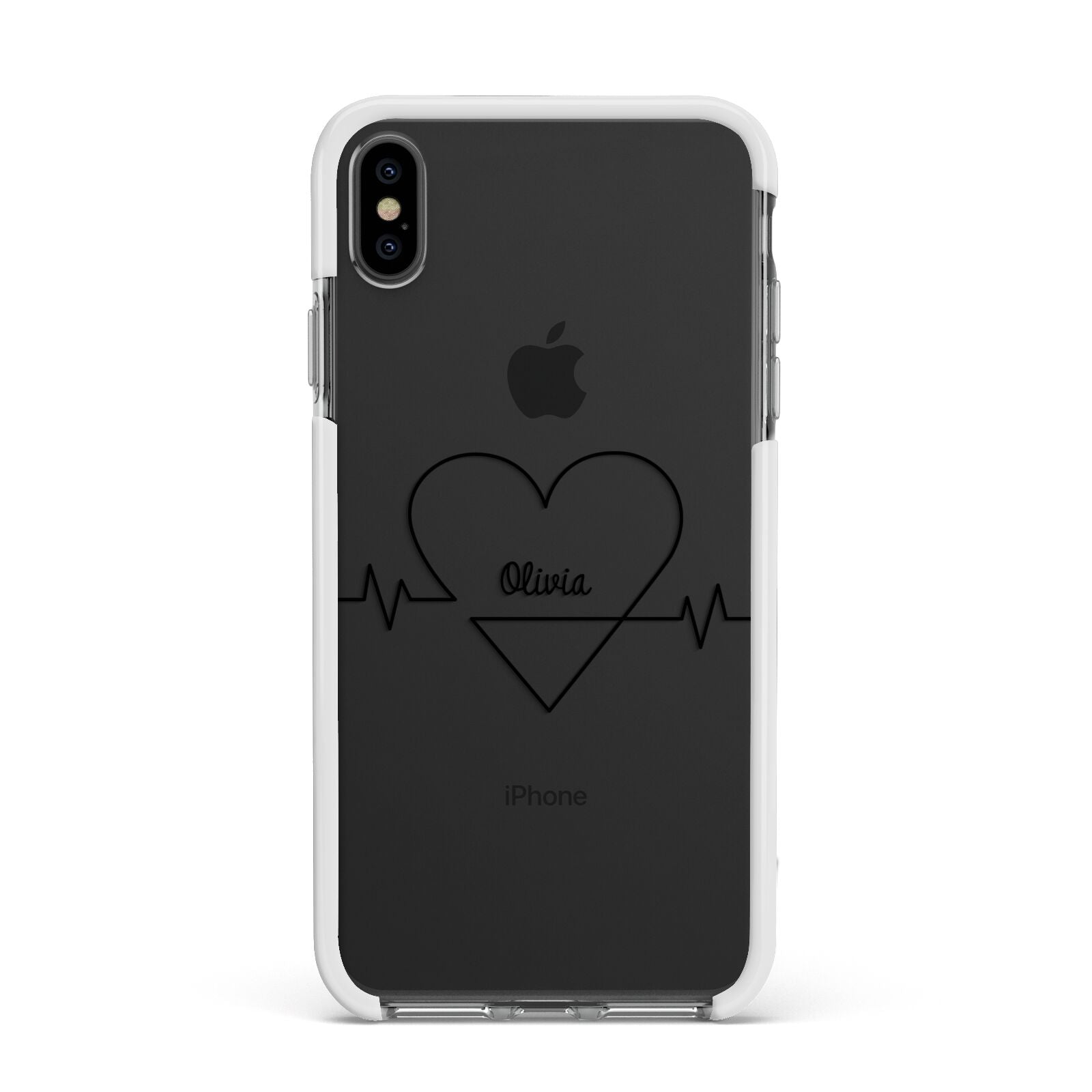 ECG Effect Heart Beats with Name Apple iPhone Xs Max Impact Case White Edge on Black Phone