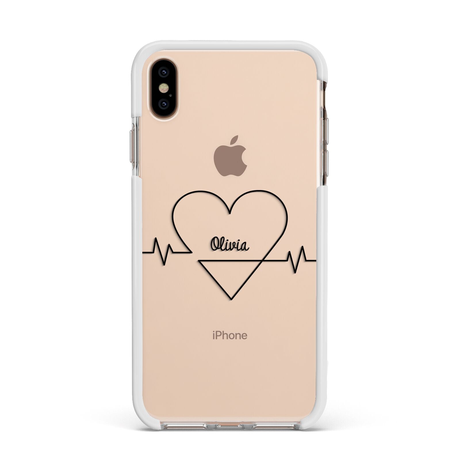 ECG Effect Heart Beats with Name Apple iPhone Xs Max Impact Case White Edge on Gold Phone