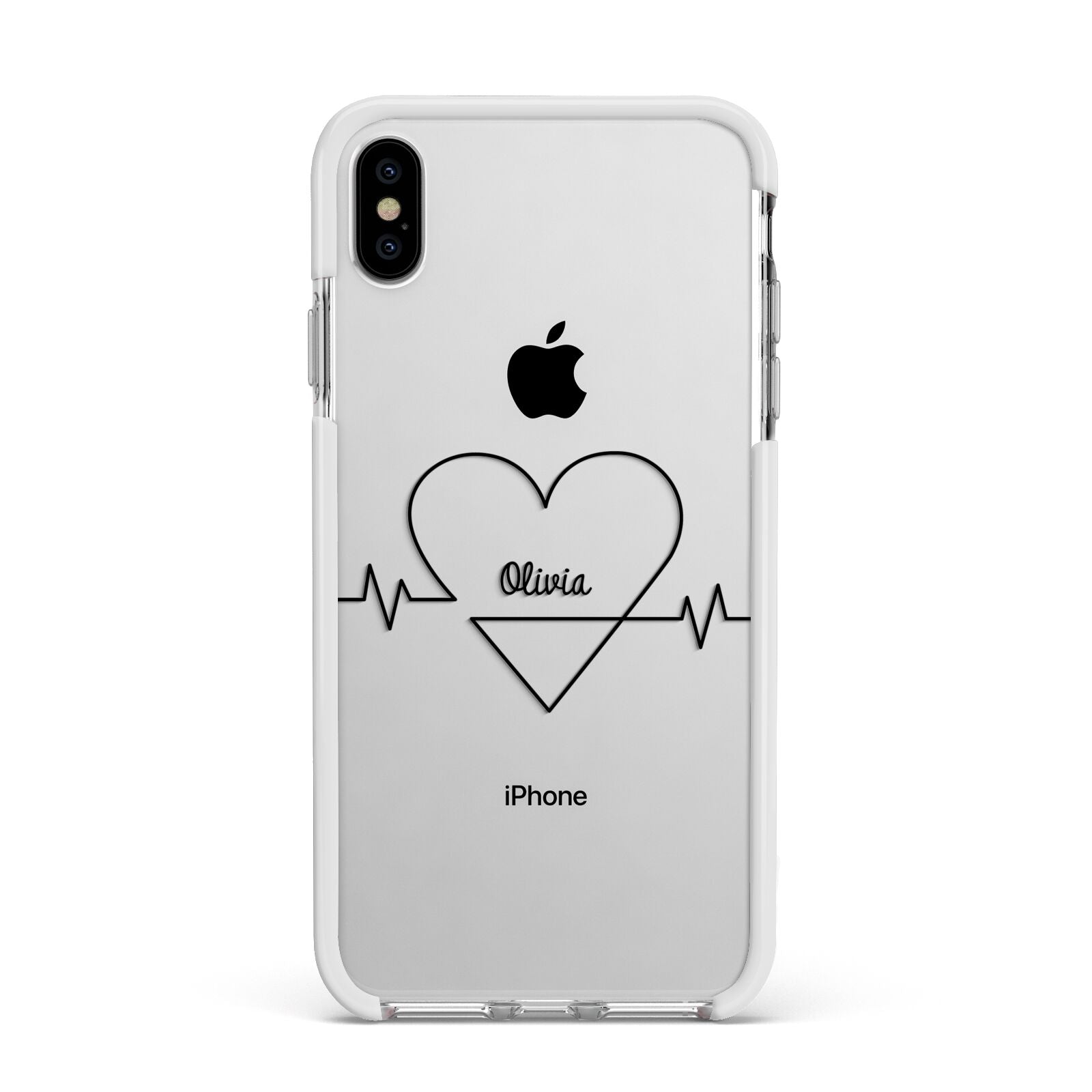 ECG Effect Heart Beats with Name Apple iPhone Xs Max Impact Case White Edge on Silver Phone