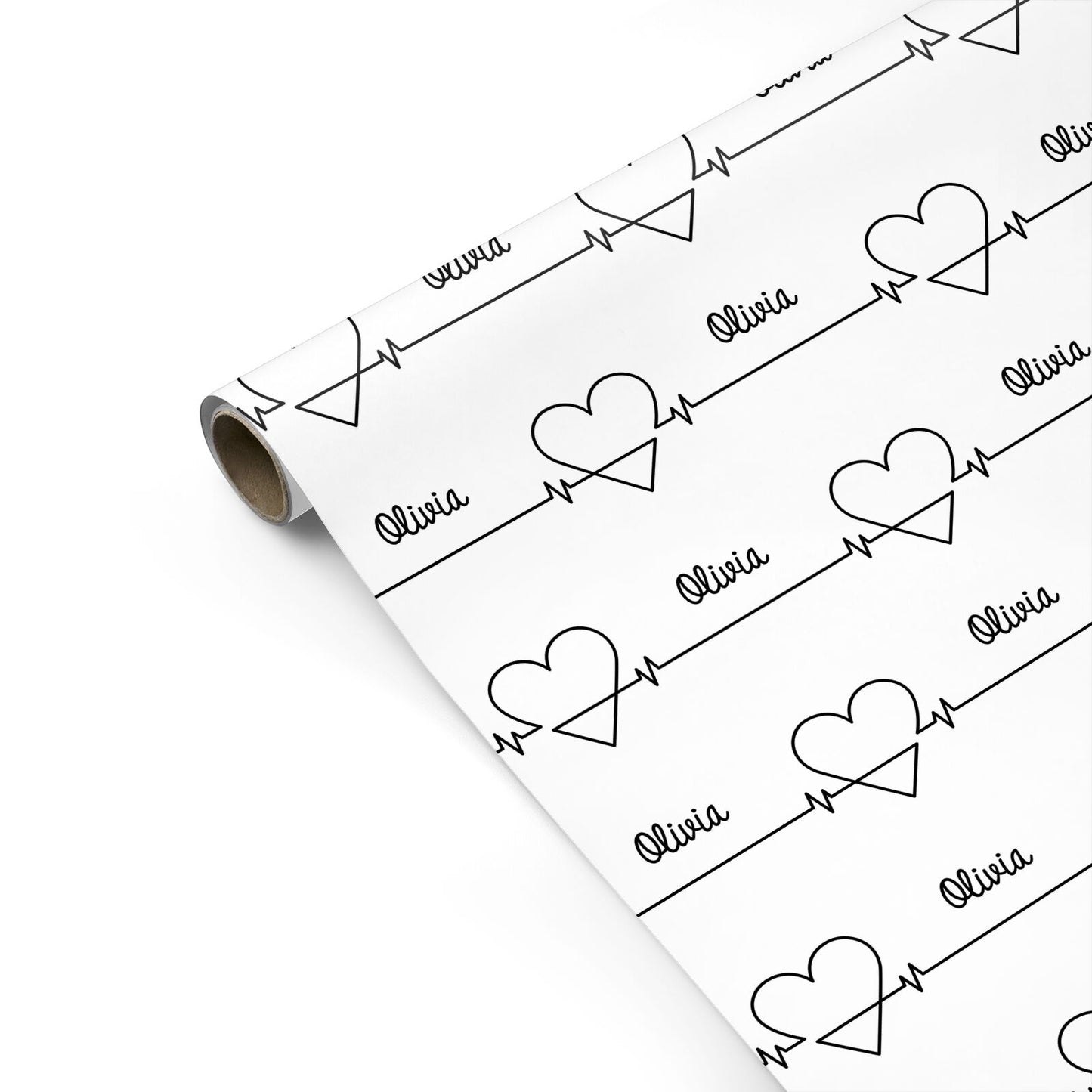ECG Effect Heart Beats with Name Personalised Gift Wrap