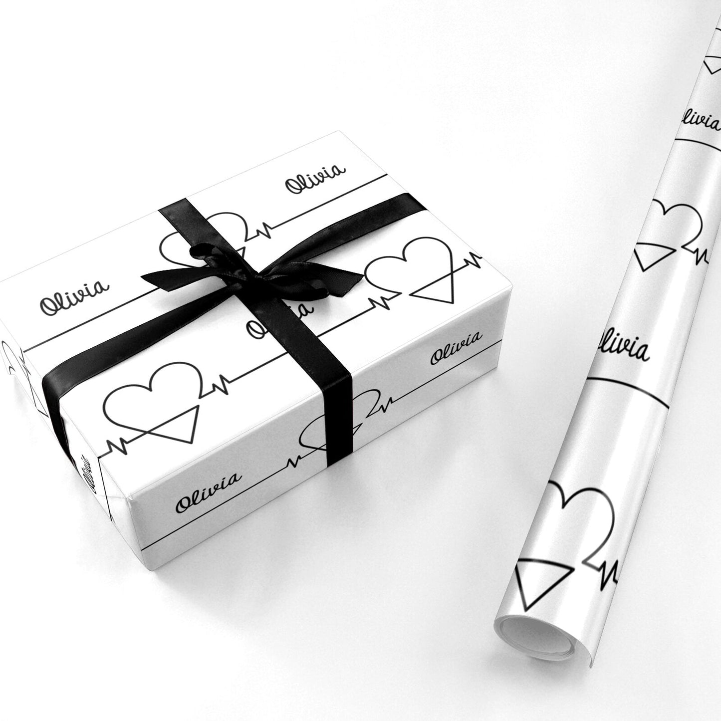 ECG Effect Heart Beats with Name Personalised Wrapping Paper