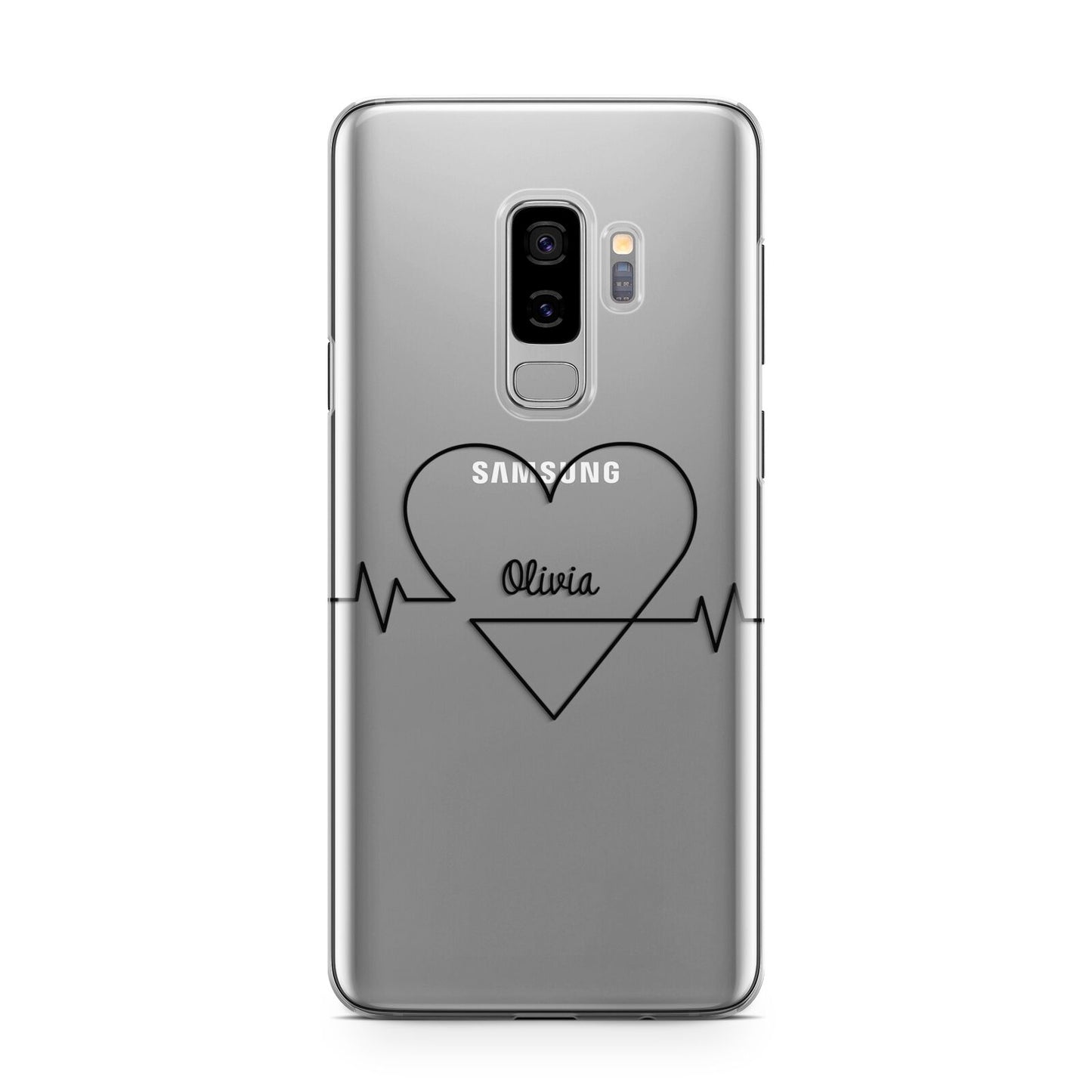 ECG Effect Heart Beats with Name Samsung Galaxy S9 Plus Case on Silver phone