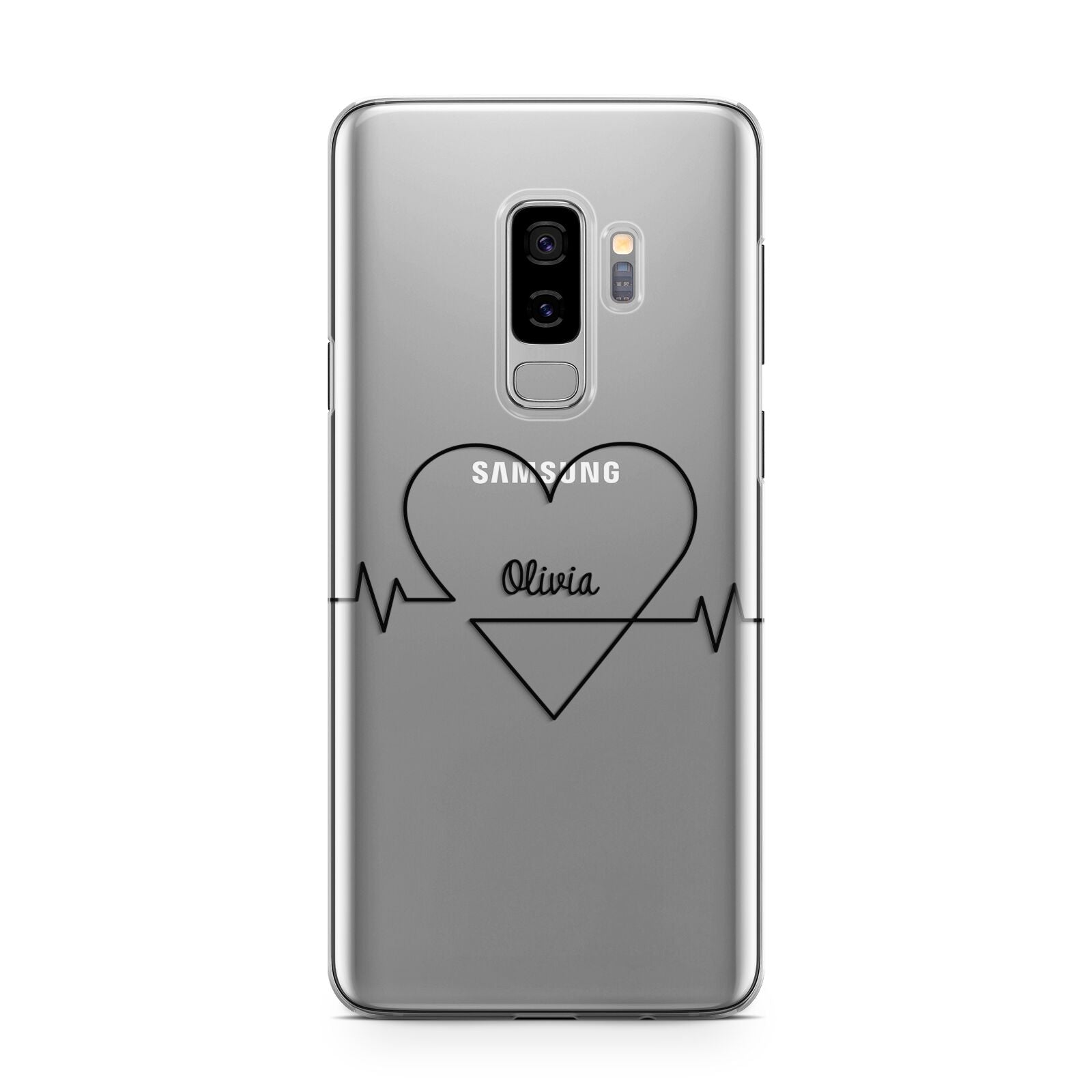 ECG Effect Heart Beats with Name Samsung Galaxy S9 Plus Case on Silver phone