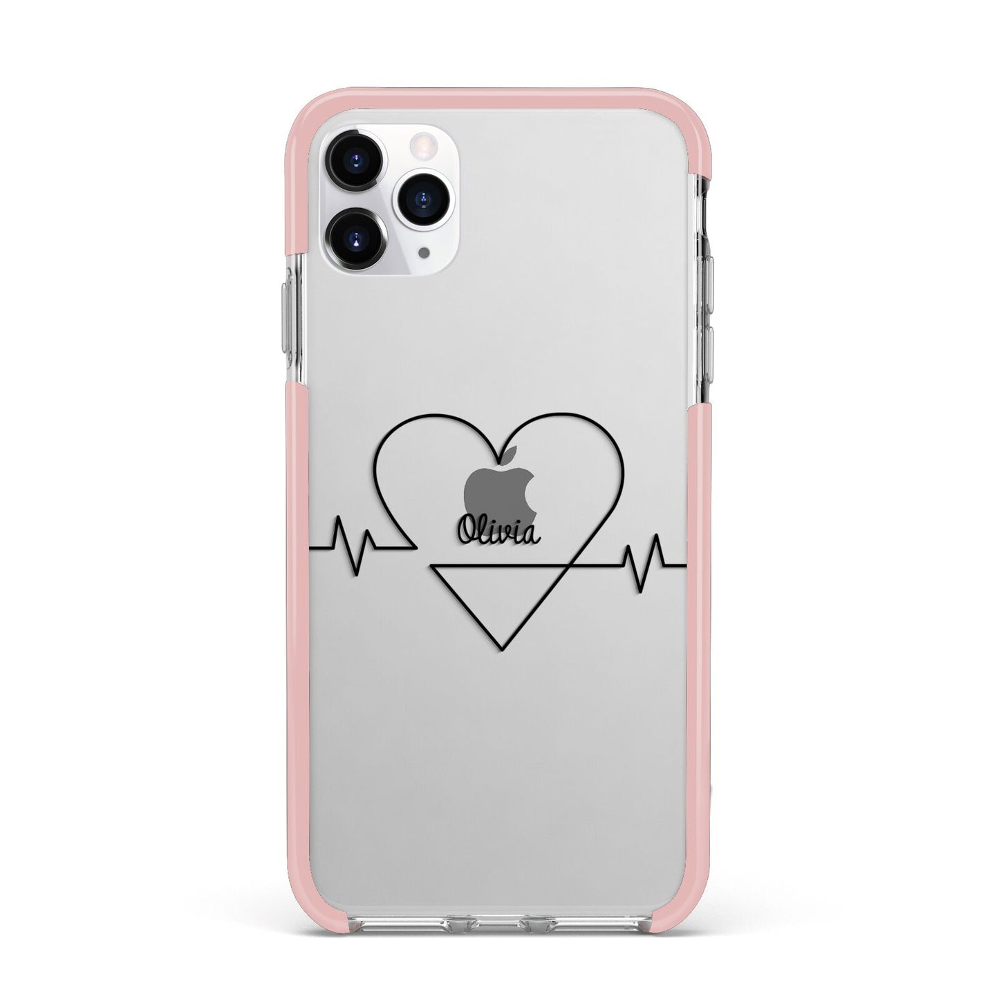 ECG Effect Heart Beats with Name iPhone 11 Pro Max Impact Pink Edge Case