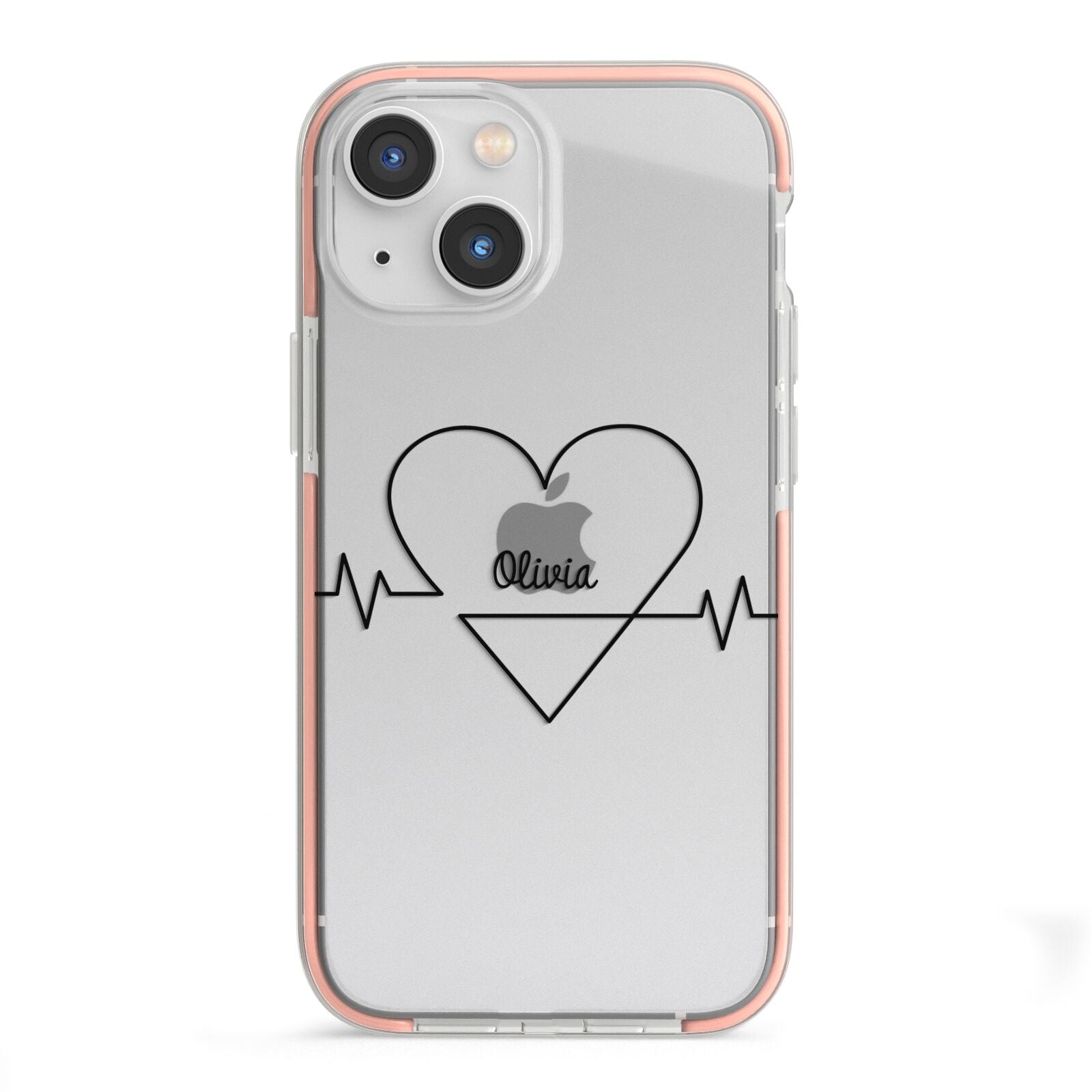 ECG Effect Heart Beats with Name iPhone 13 Mini TPU Impact Case with Pink Edges