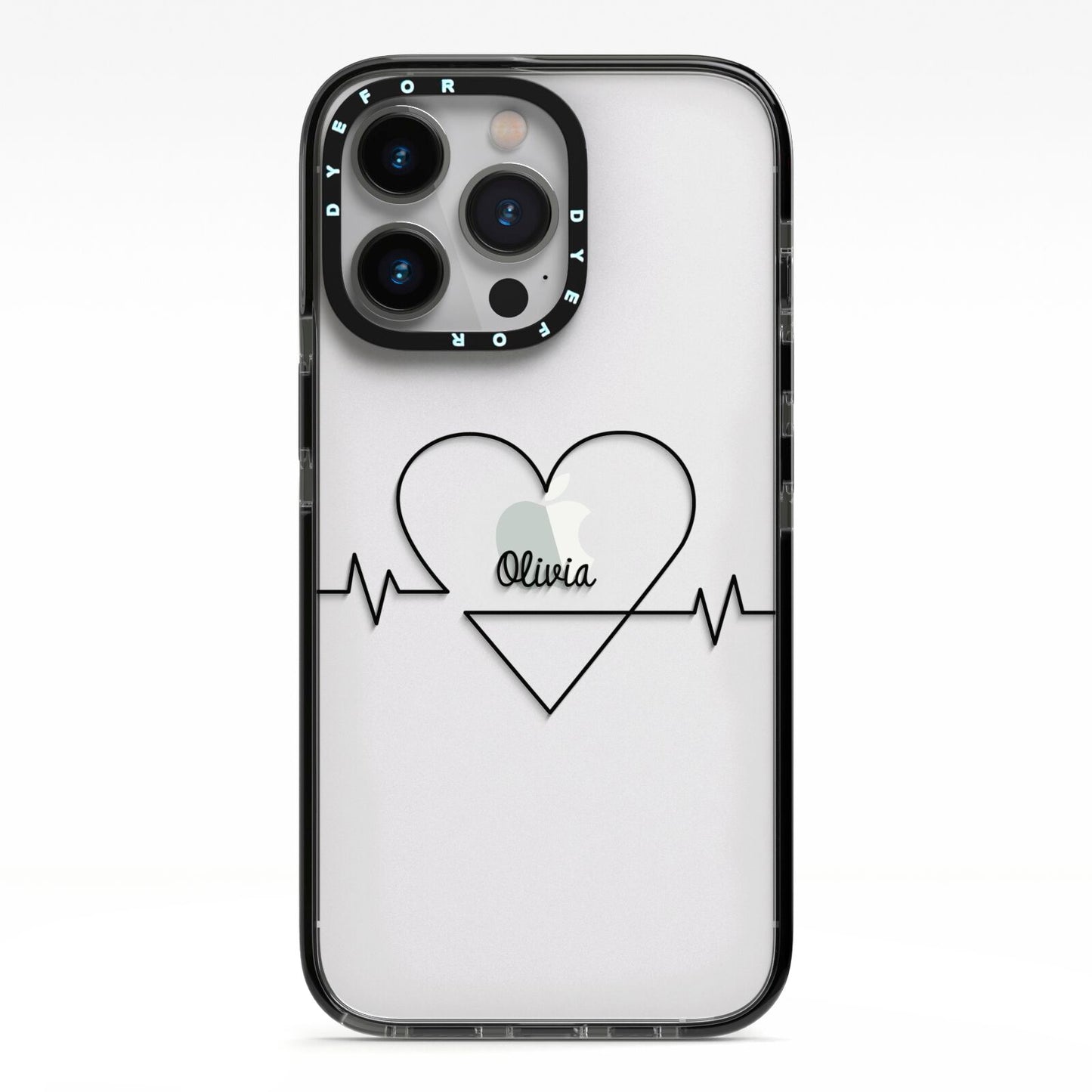 ECG Effect Heart Beats with Name iPhone 13 Pro Black Impact Case on Silver phone