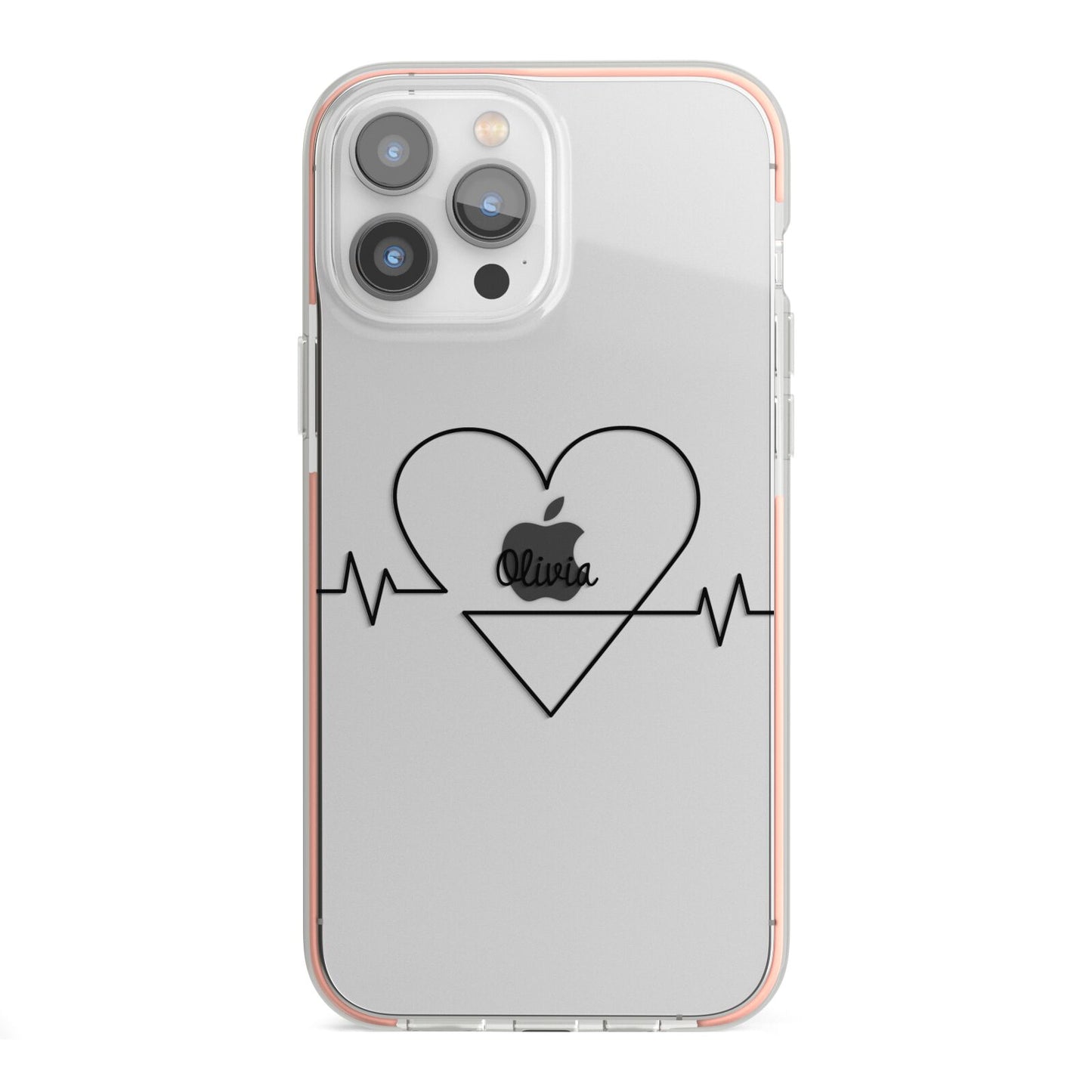 ECG Effect Heart Beats with Name iPhone 13 Pro Max TPU Impact Case with Pink Edges