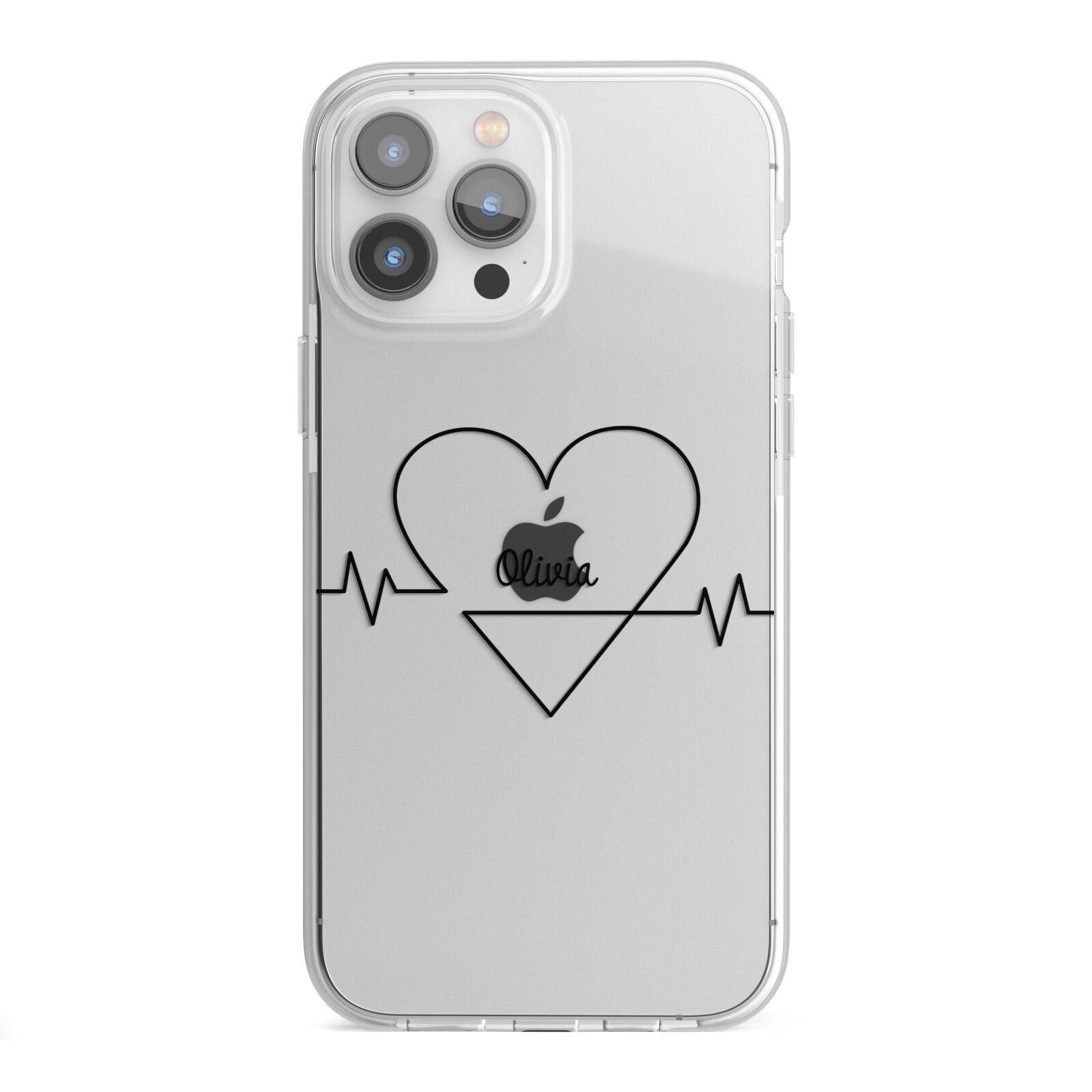 ECG Effect Heart Beats with Name iPhone 13 Pro Max TPU Impact Case with White Edges