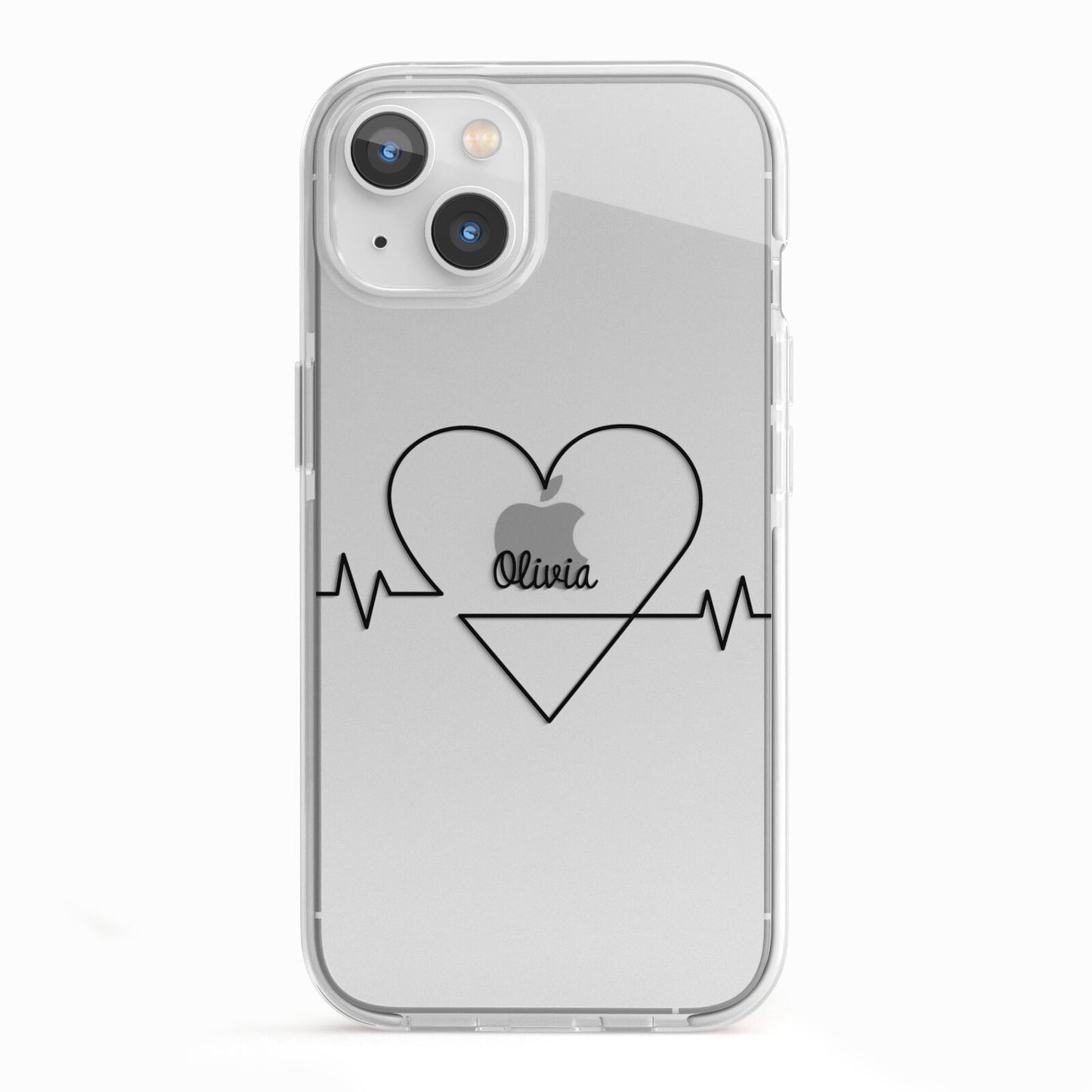 ECG Effect Heart Beats with Name iPhone 13 TPU Impact Case with White Edges
