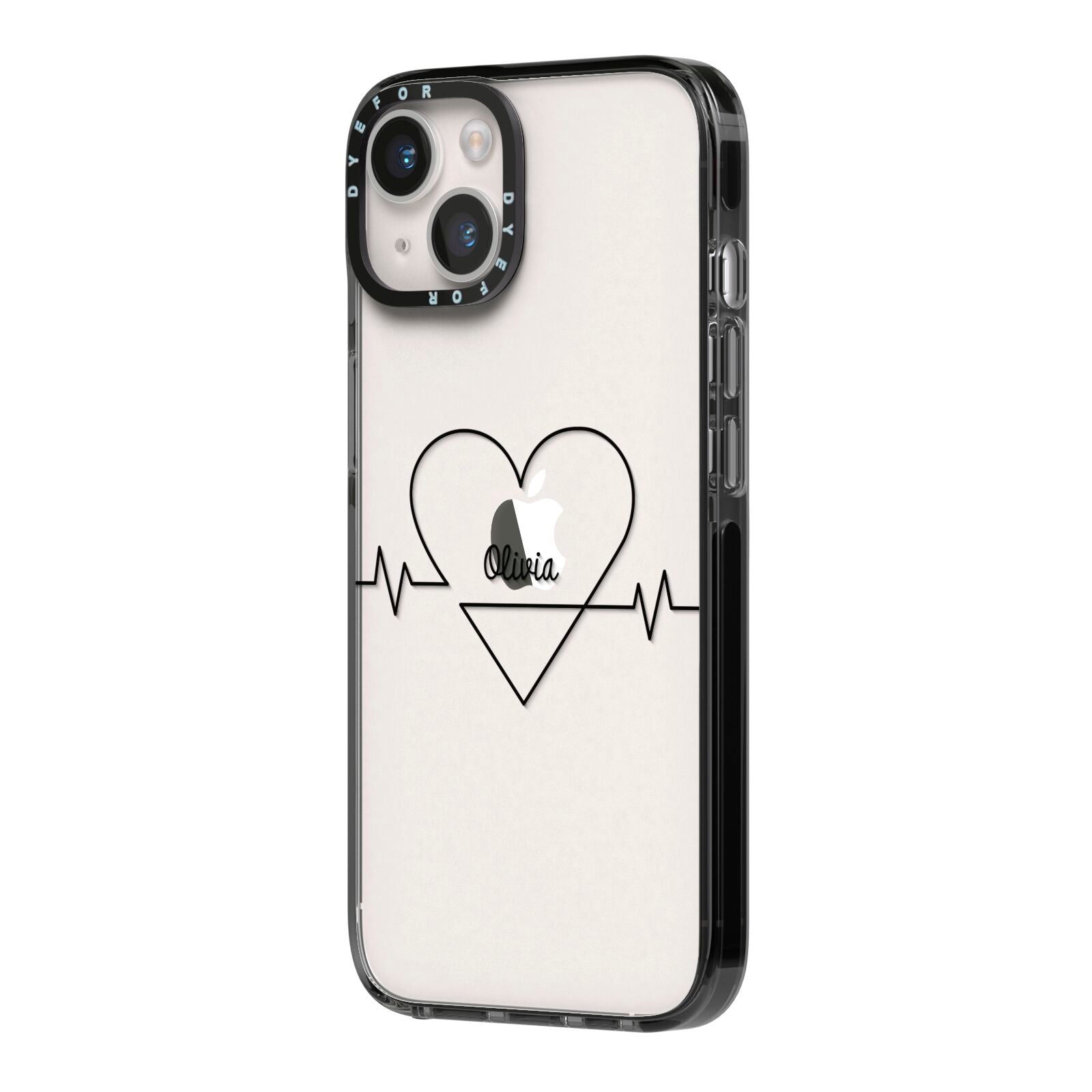 ECG Effect Heart Beats with Name iPhone 14 Black Impact Case Side Angle on Silver phone