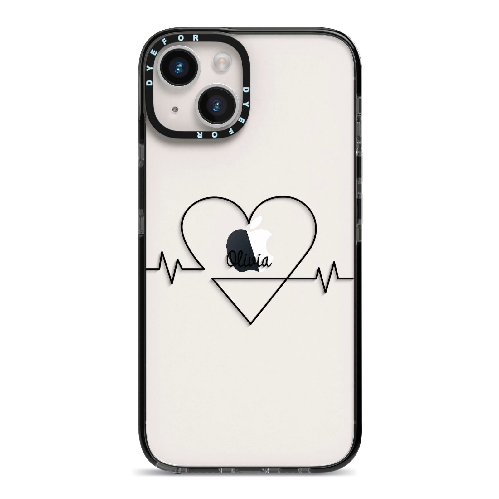 ECG Effect Heart Beats with Name iPhone 14 Black Impact Case on Silver phone