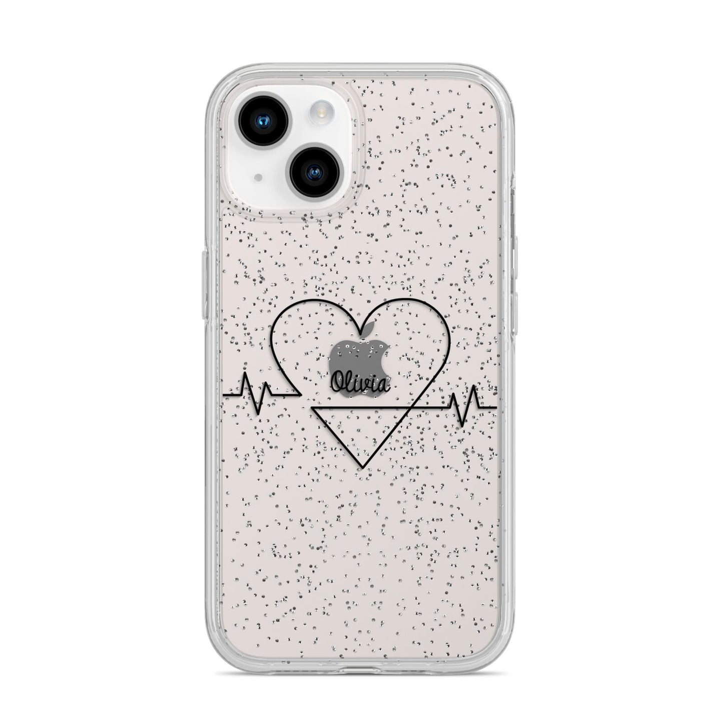 ECG Effect Heart Beats with Name iPhone 14 Glitter Tough Case Starlight