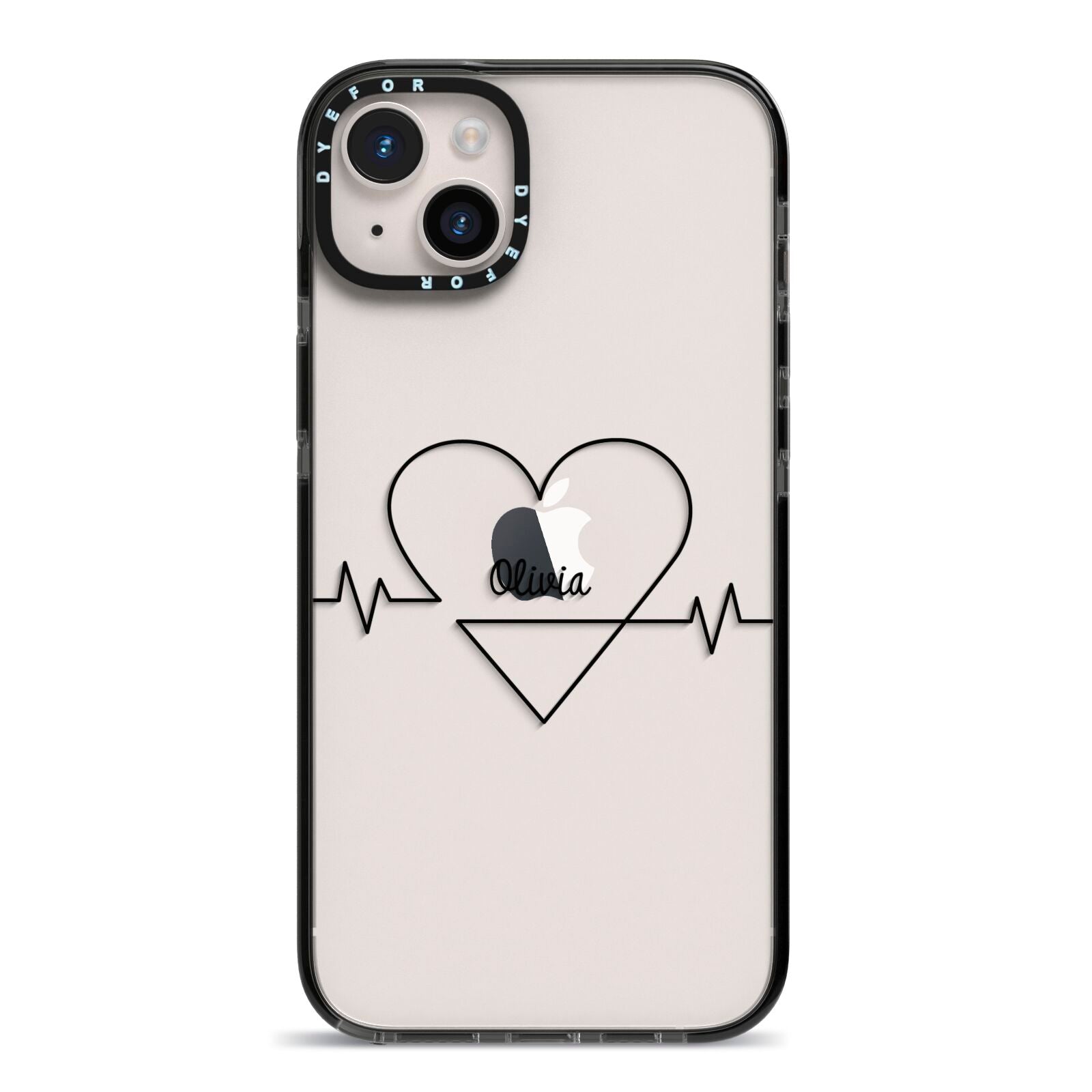ECG Effect Heart Beats with Name iPhone 14 Plus Black Impact Case on Silver phone