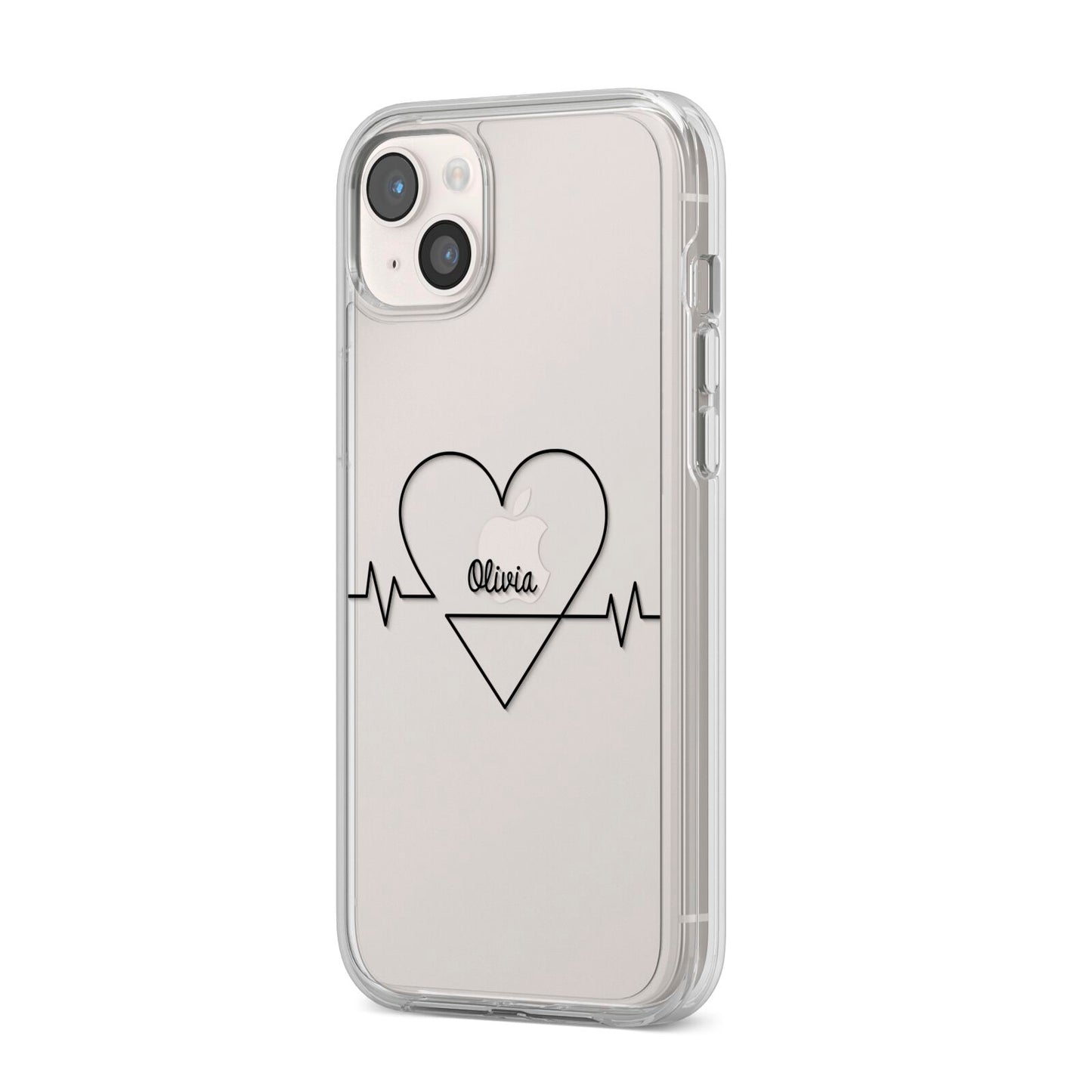 ECG Effect Heart Beats with Name iPhone 14 Plus Clear Tough Case Starlight Angled Image