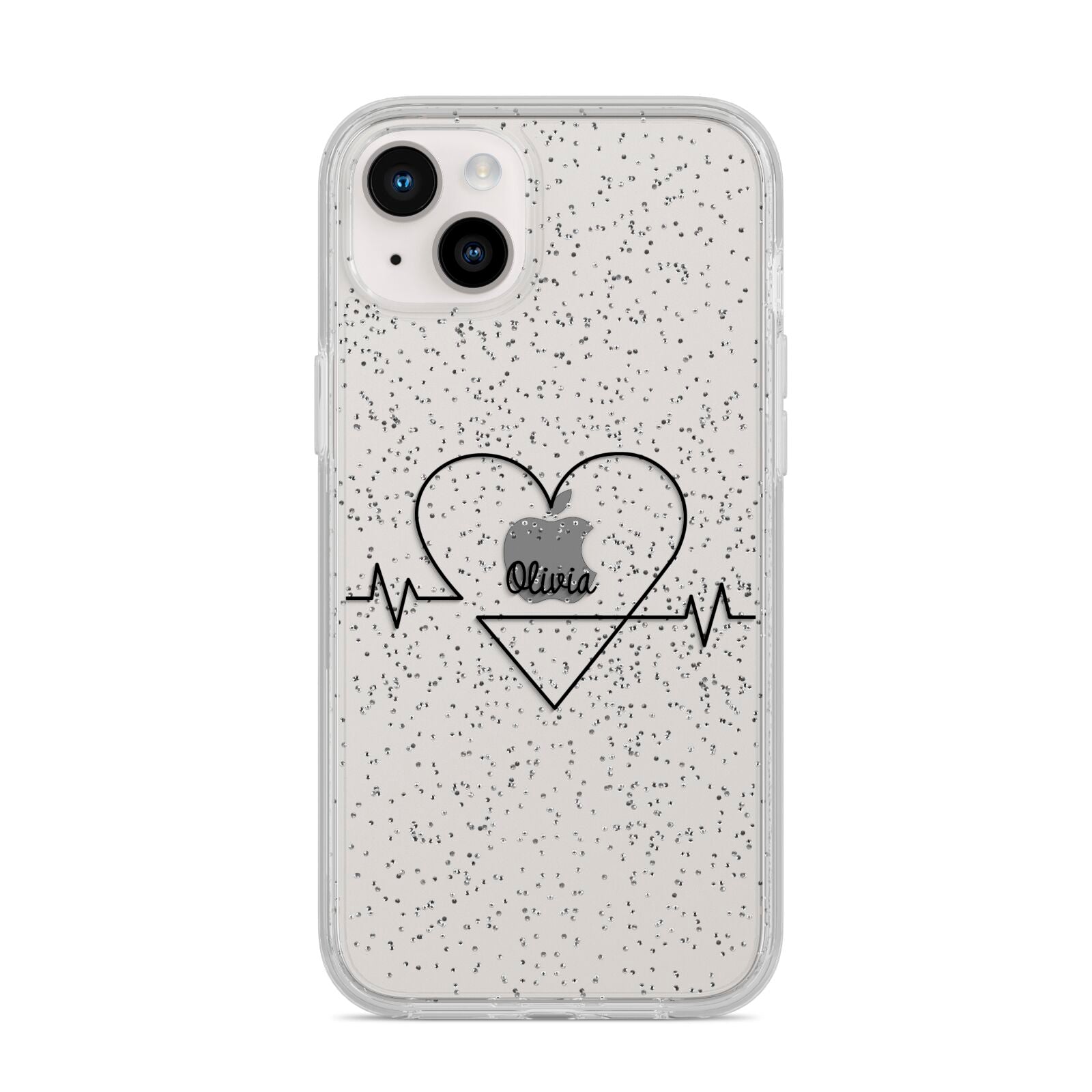 ECG Effect Heart Beats with Name iPhone 14 Plus Glitter Tough Case Starlight