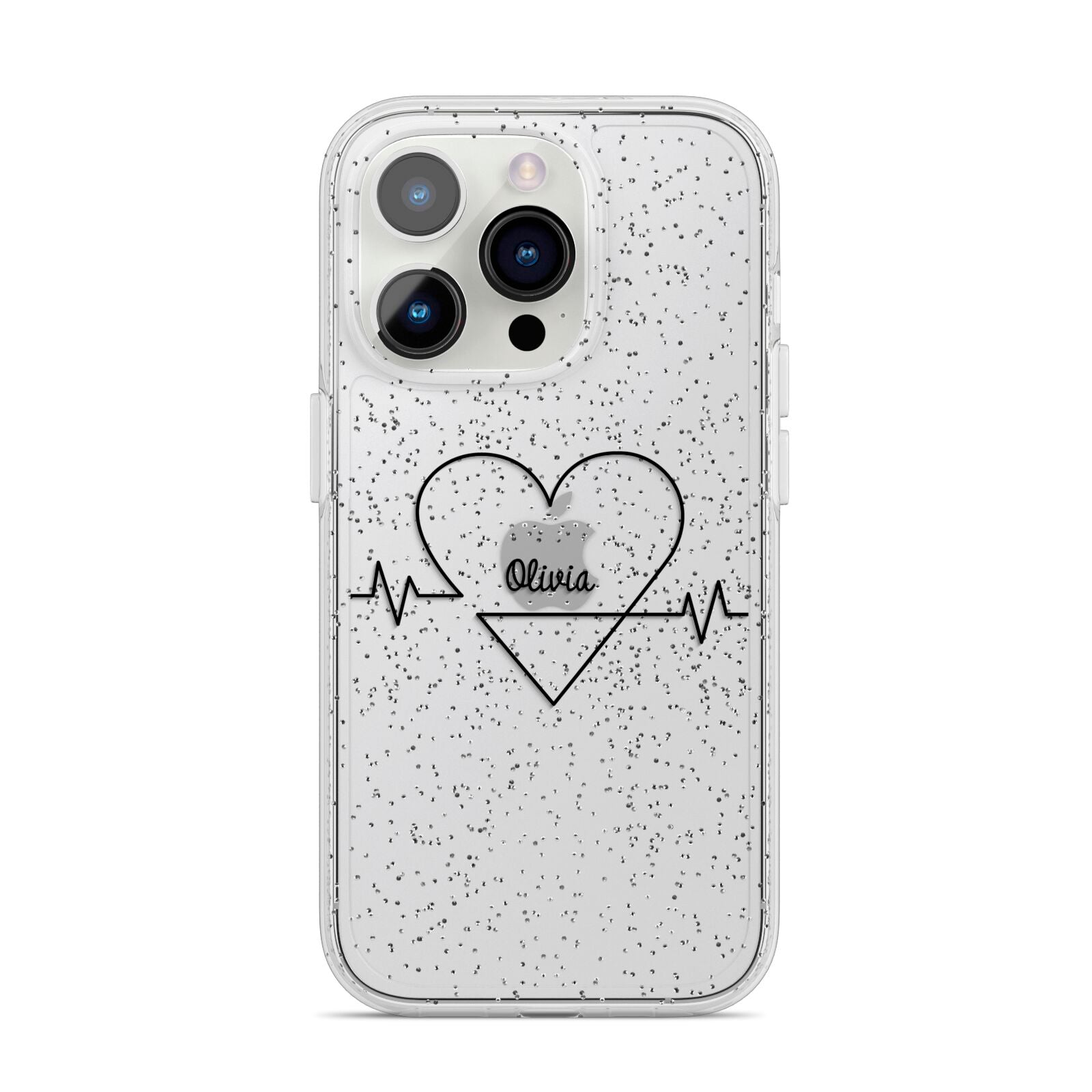 ECG Effect Heart Beats with Name iPhone 14 Pro Glitter Tough Case Silver