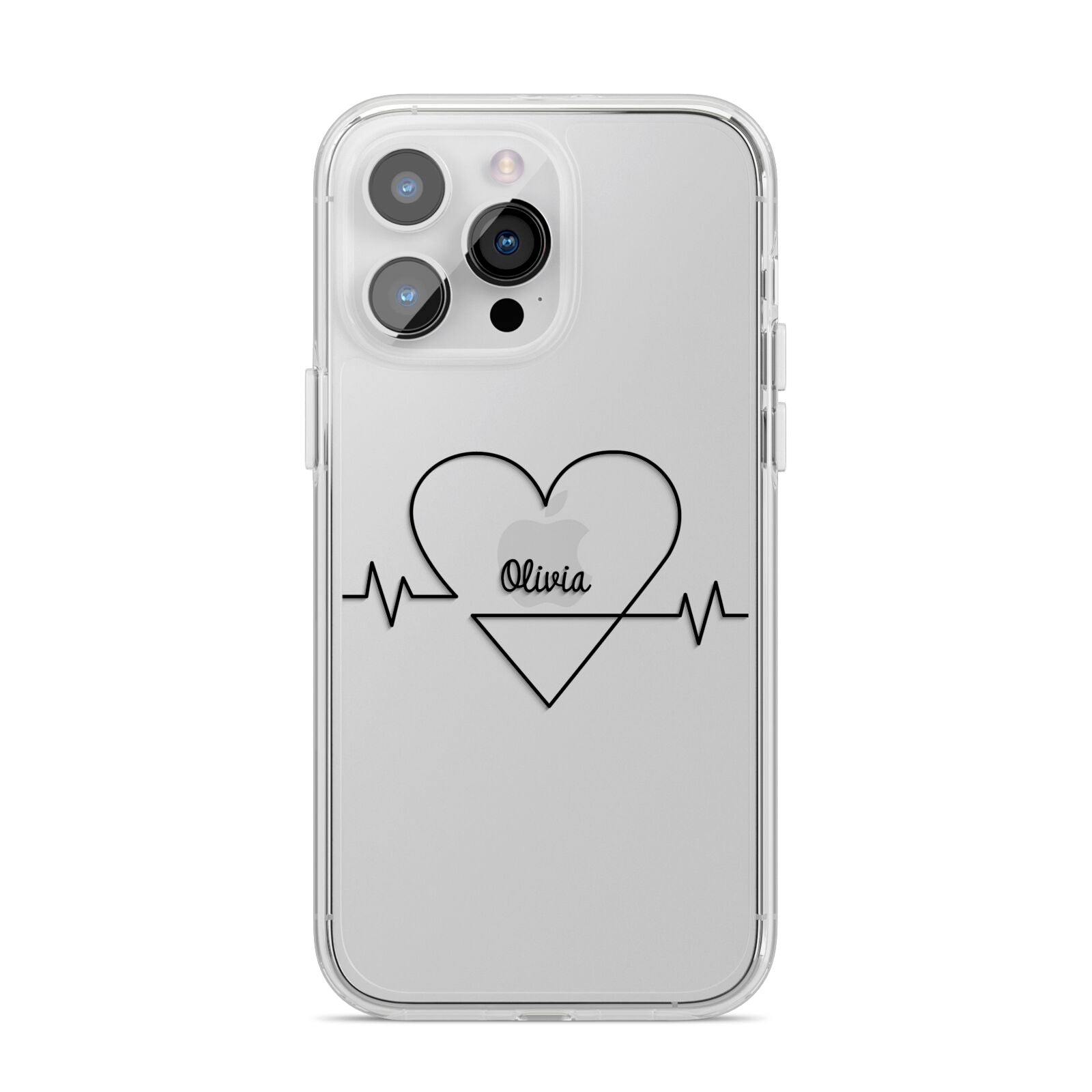 ECG Effect Heart Beats with Name iPhone 14 Pro Max Clear Tough Case Silver