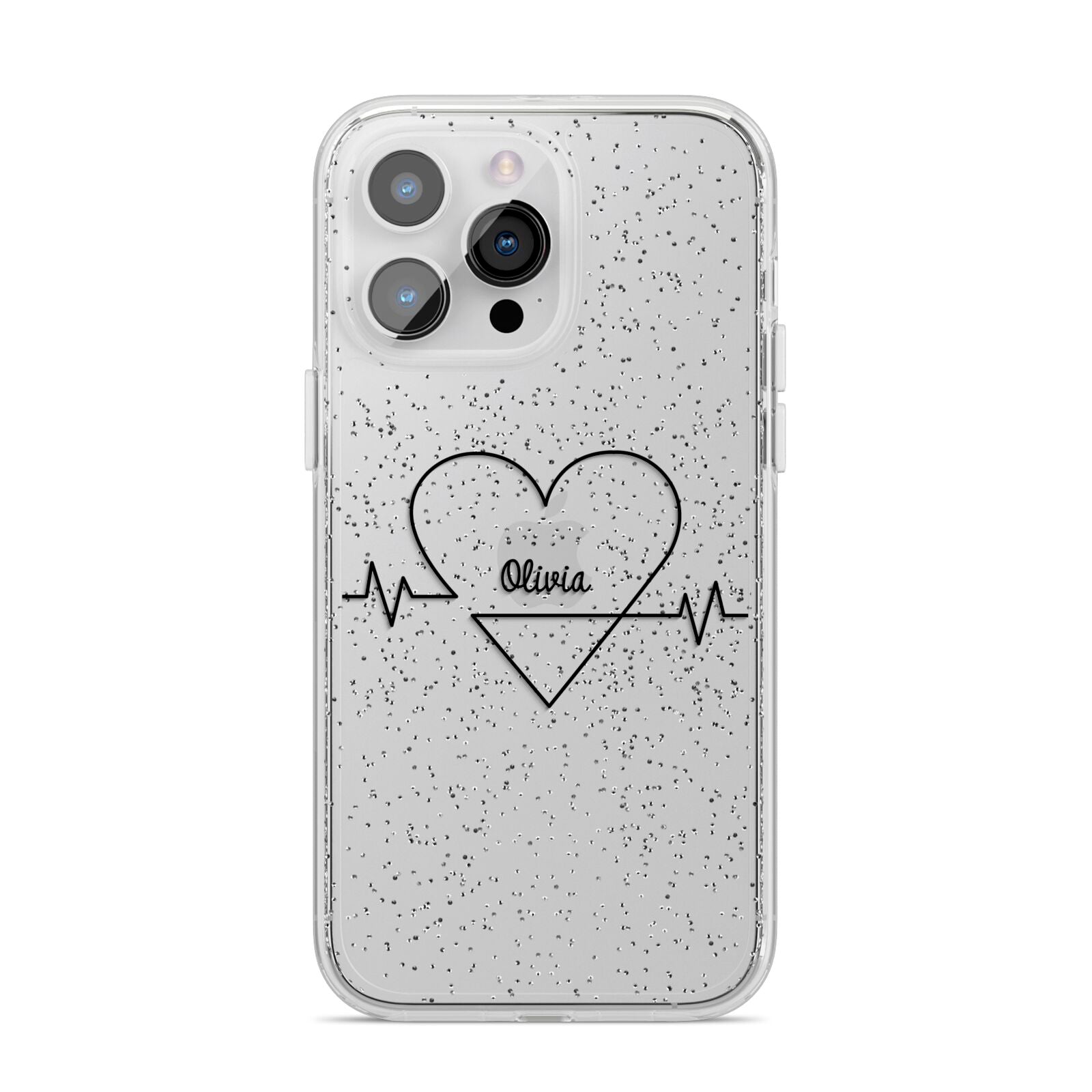 ECG Effect Heart Beats with Name iPhone 14 Pro Max Glitter Tough Case Silver