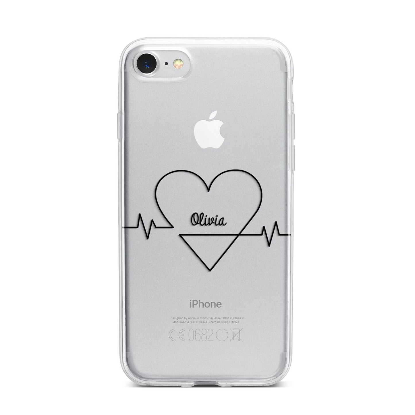 ECG Effect Heart Beats with Name iPhone 7 Bumper Case on Silver iPhone