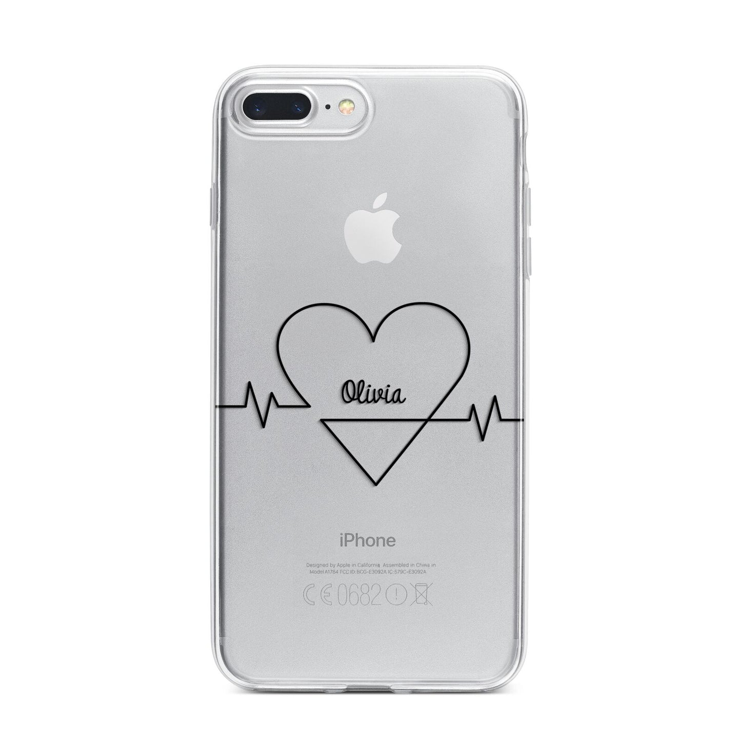 ECG Effect Heart Beats with Name iPhone 7 Plus Bumper Case on Silver iPhone
