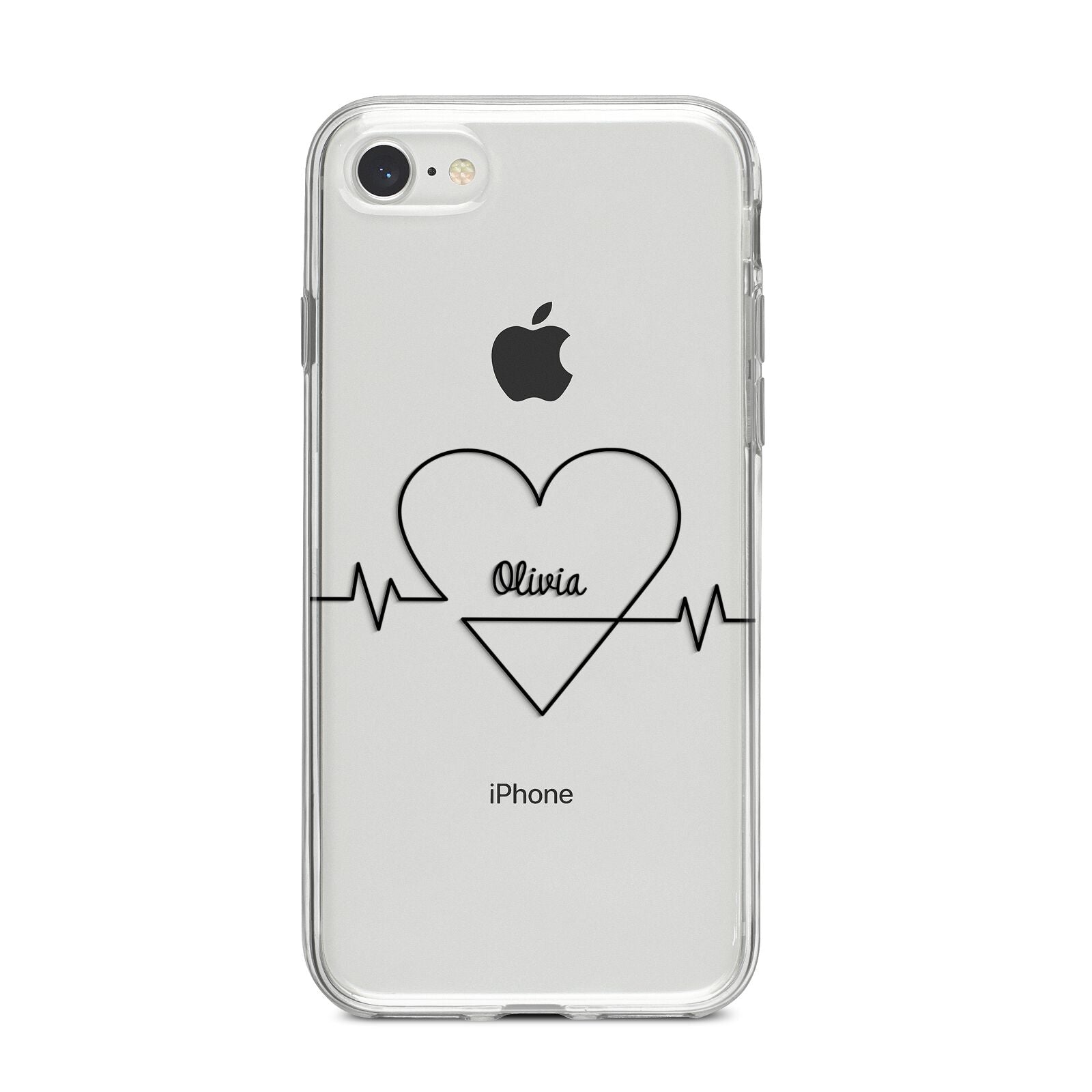 ECG Effect Heart Beats with Name iPhone 8 Bumper Case on Silver iPhone
