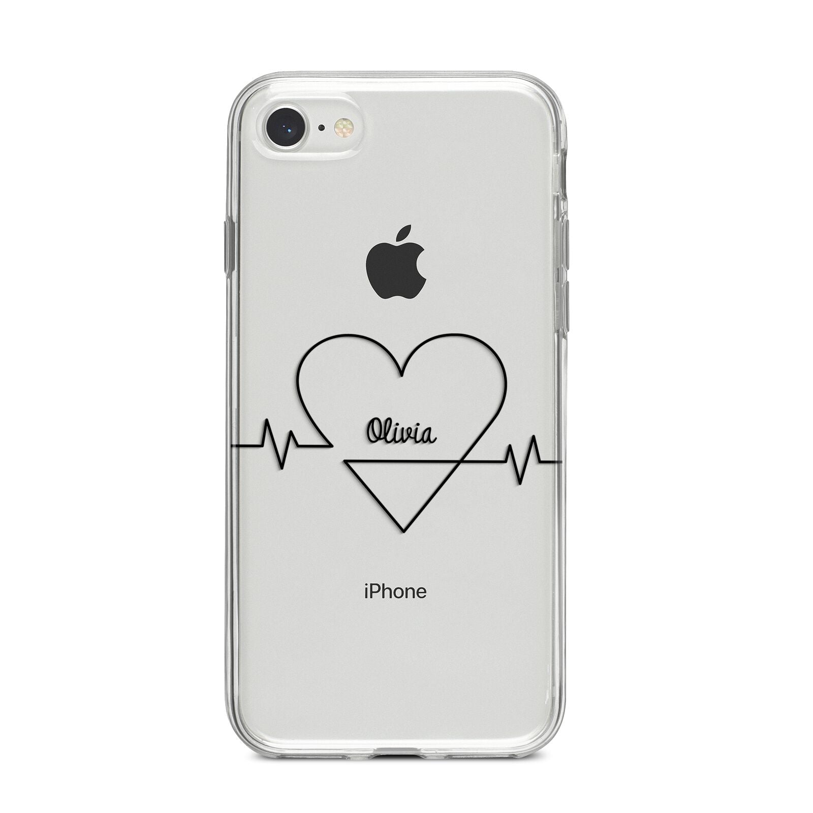 ECG Effect Heart Beats with Name iPhone 8 Bumper Case on Silver iPhone