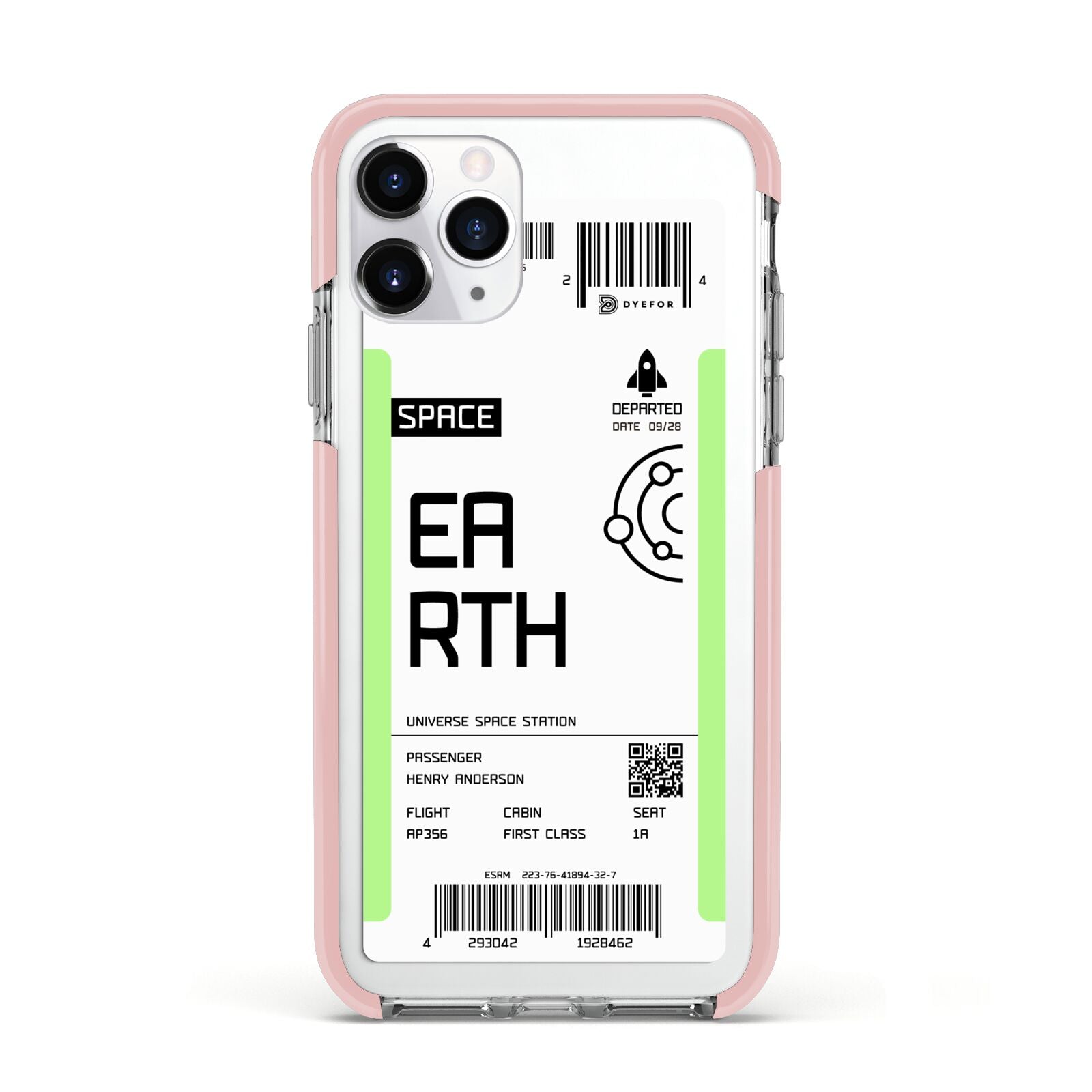 Earth Boarding Pass Apple iPhone 11 Pro in Silver with Pink Impact Case