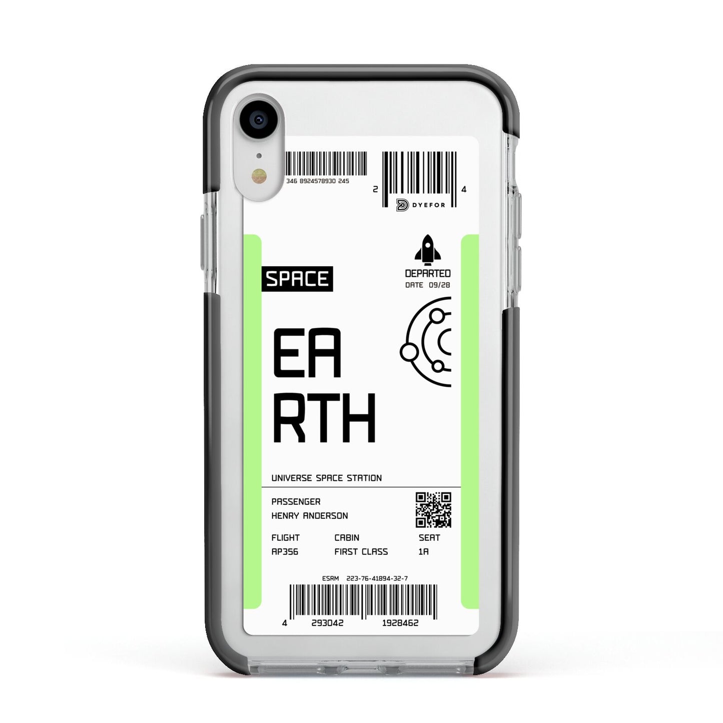 Earth Boarding Pass Apple iPhone XR Impact Case Black Edge on Silver Phone