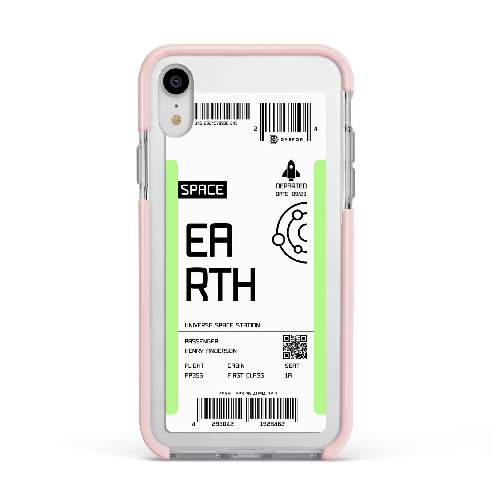 Earth Boarding Pass Apple iPhone XR Impact Case Pink Edge on Silver Phone