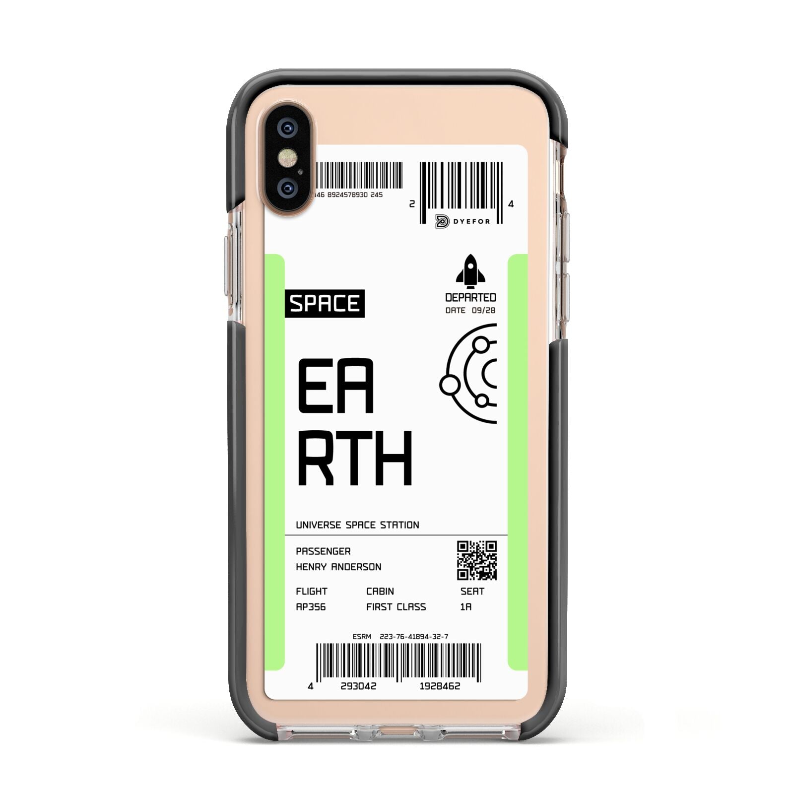 Earth Boarding Pass Apple iPhone Xs Impact Case Black Edge on Gold Phone