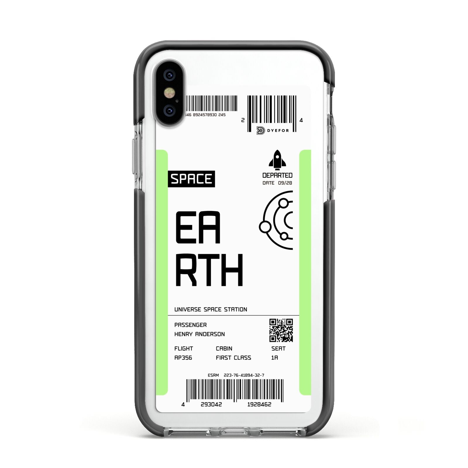 Earth Boarding Pass Apple iPhone Xs Impact Case Black Edge on Silver Phone