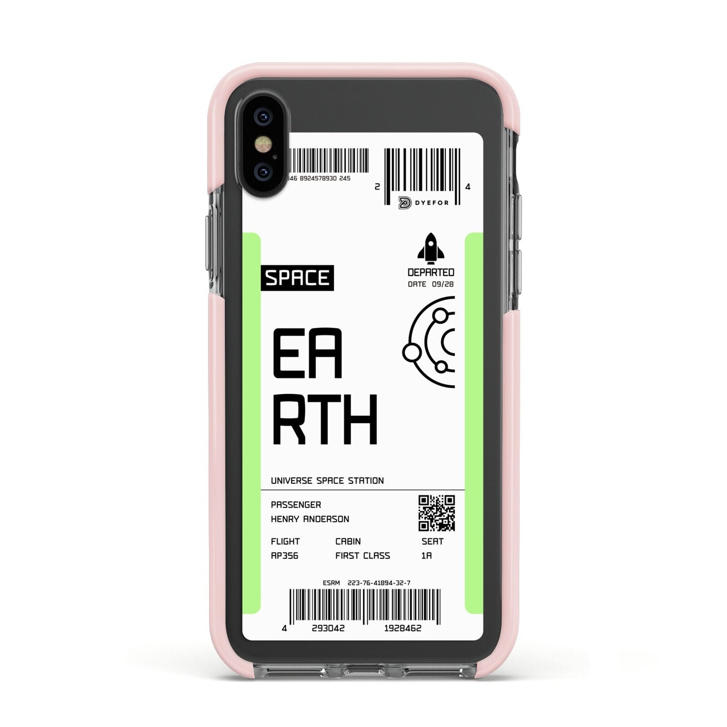 Earth Boarding Pass Apple iPhone Xs Impact Case Pink Edge on Black Phone