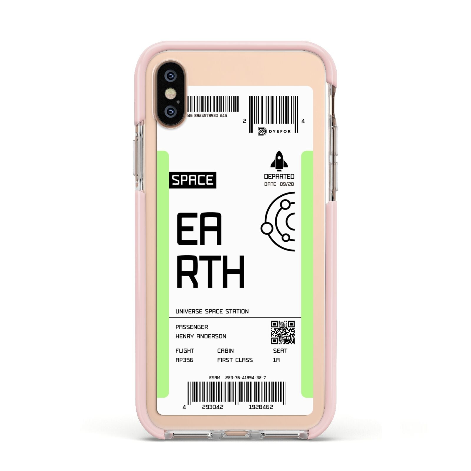 Earth Boarding Pass Apple iPhone Xs Impact Case Pink Edge on Gold Phone