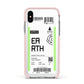 Earth Boarding Pass Apple iPhone Xs Impact Case Pink Edge on Silver Phone