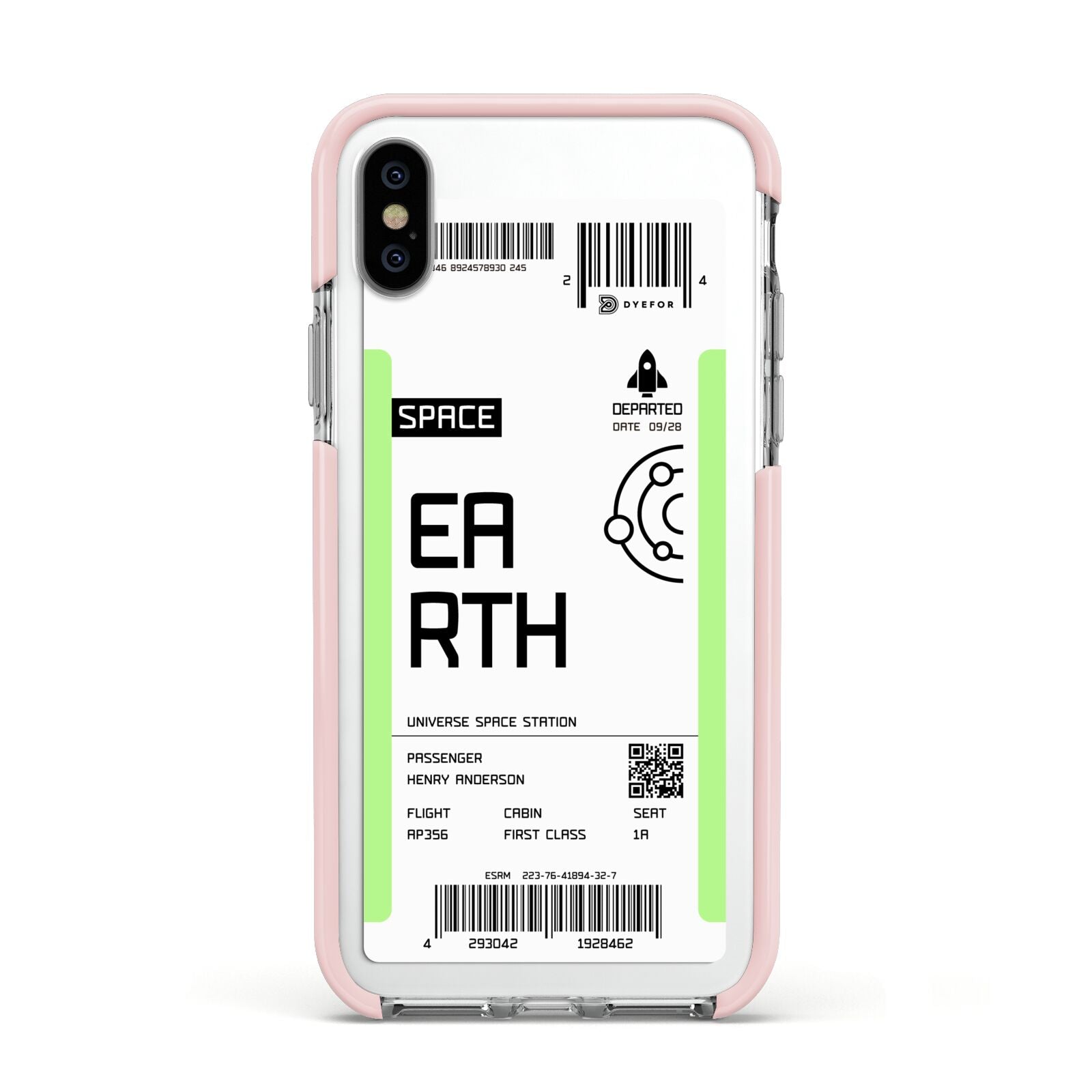Earth Boarding Pass Apple iPhone Xs Impact Case Pink Edge on Silver Phone