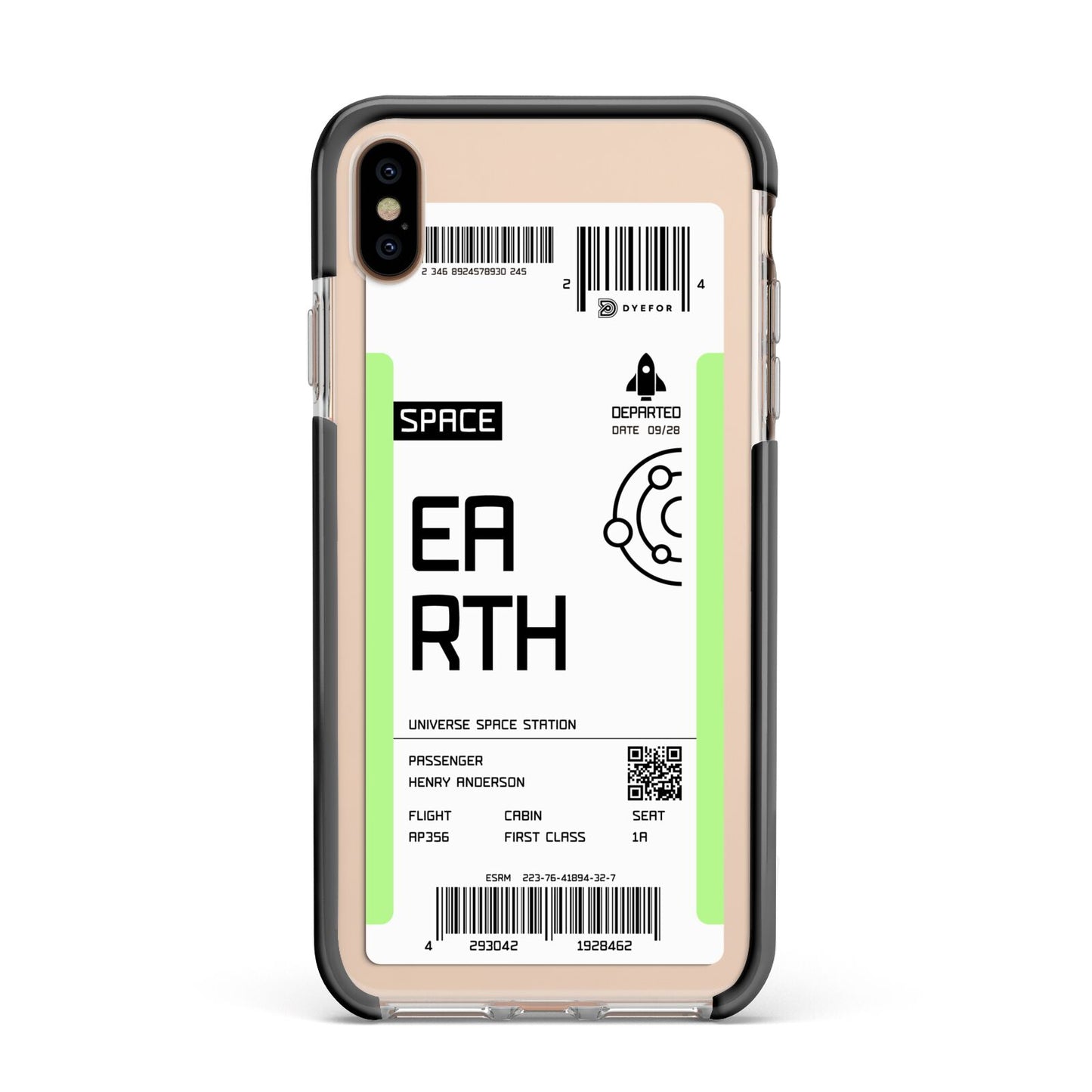 Earth Boarding Pass Apple iPhone Xs Max Impact Case Black Edge on Gold Phone