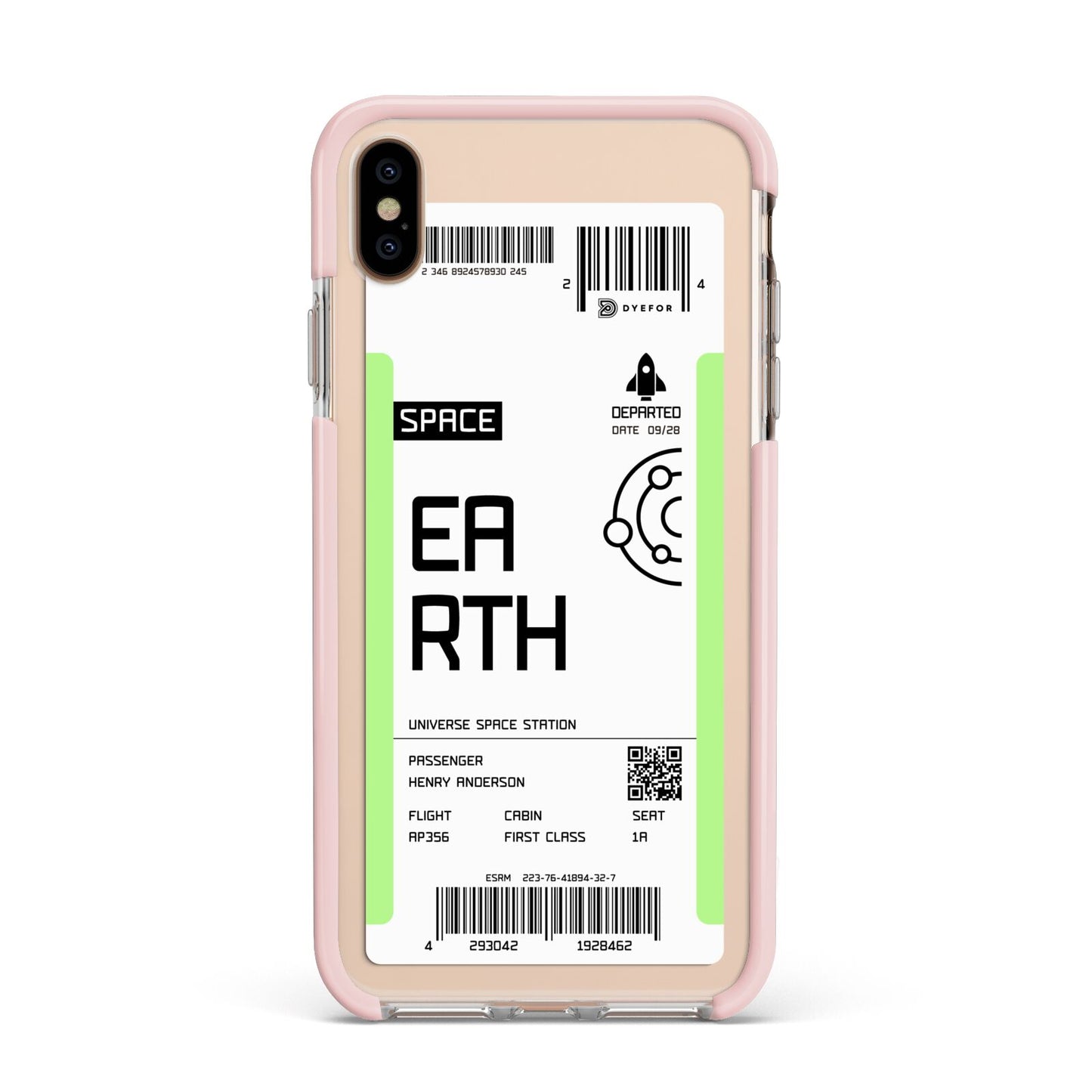 Earth Boarding Pass Apple iPhone Xs Max Impact Case Pink Edge on Gold Phone
