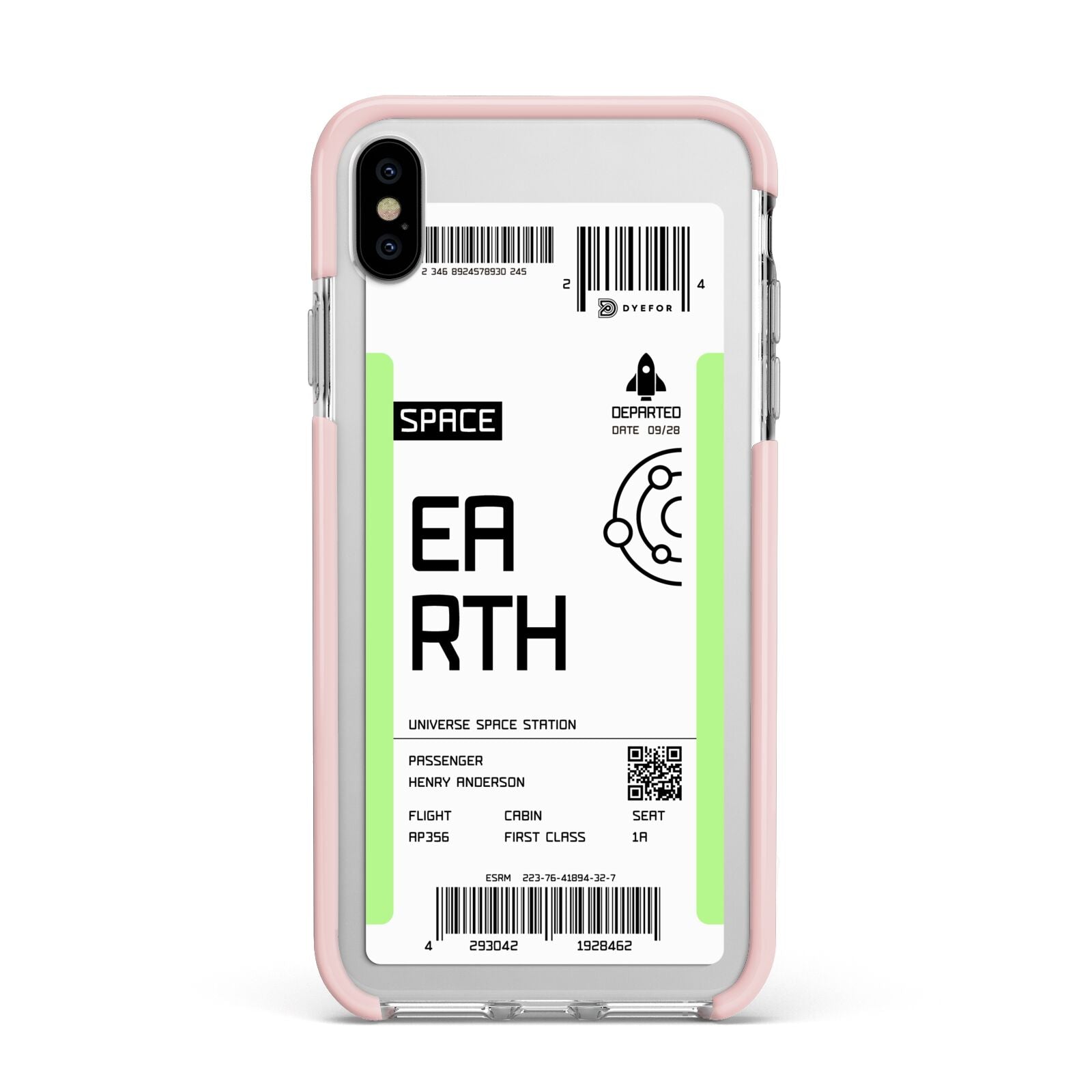 Earth Boarding Pass Apple iPhone Xs Max Impact Case Pink Edge on Silver Phone