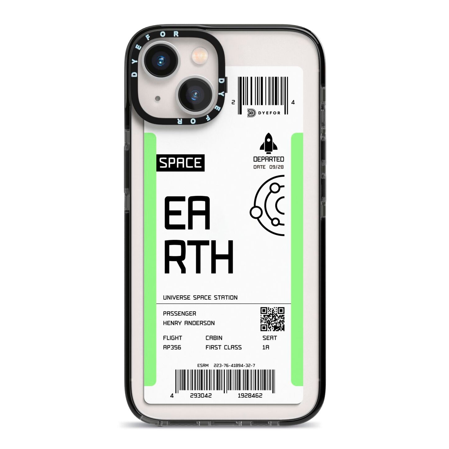 Earth Boarding Pass iPhone 13 Black Impact Case on Silver phone