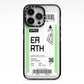 Earth Boarding Pass iPhone 13 Pro Black Impact Case on Silver phone