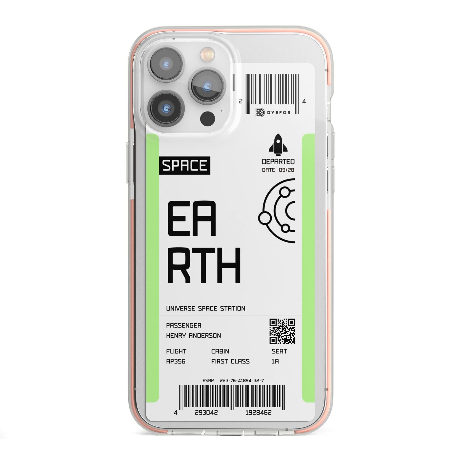 Earth Boarding Pass iPhone 13 Pro Max TPU Impact Case with Pink Edges