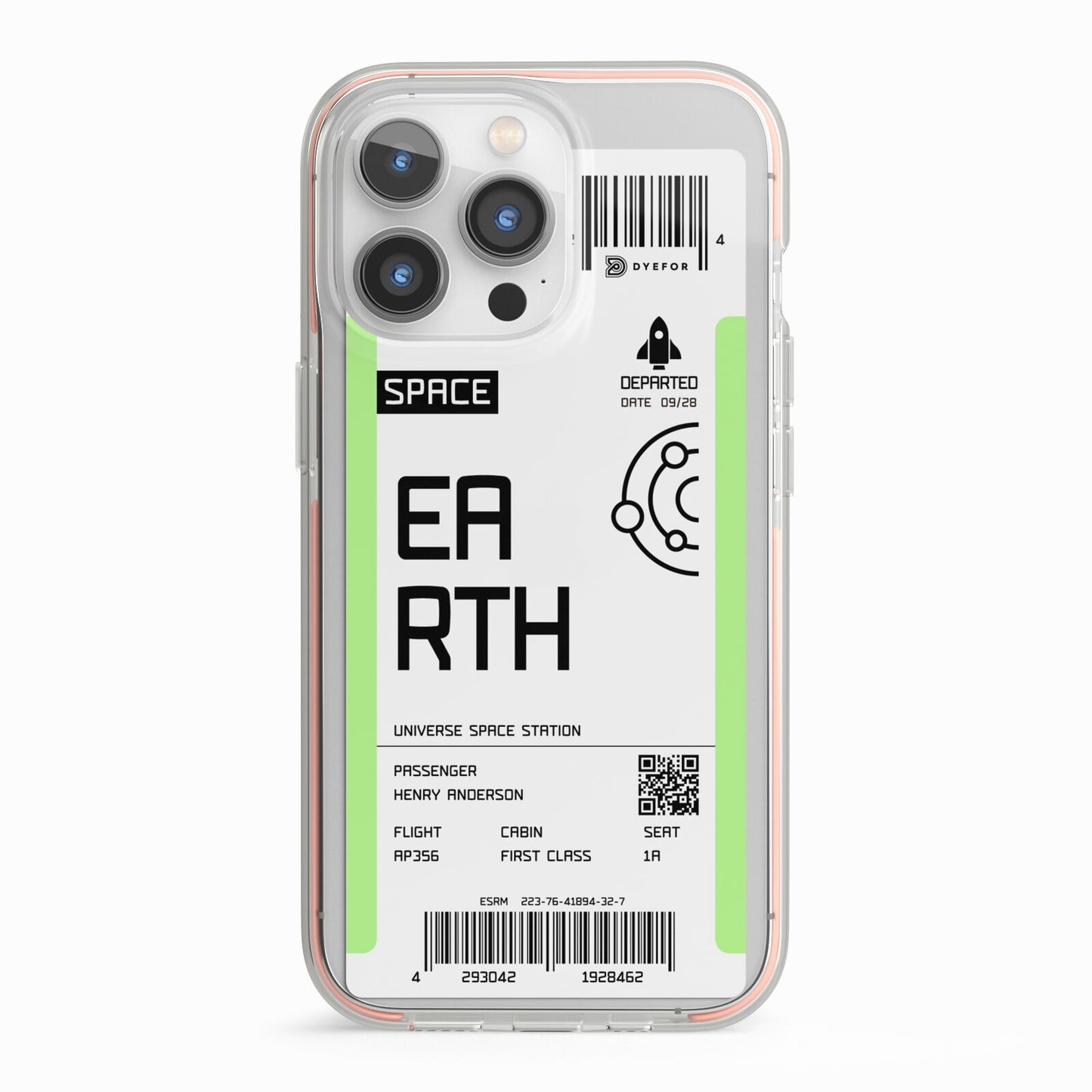 Earth Boarding Pass iPhone 13 Pro TPU Impact Case with Pink Edges